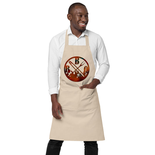 rope apron with meat fork and text "BBQ"