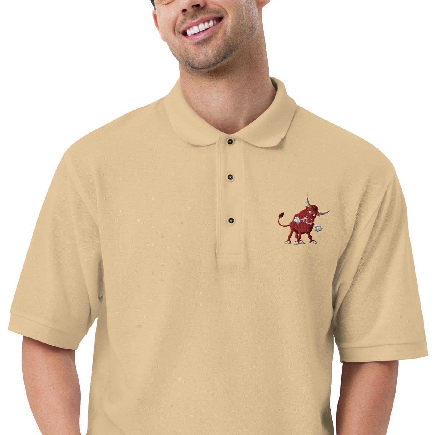 men with stone polo with bull