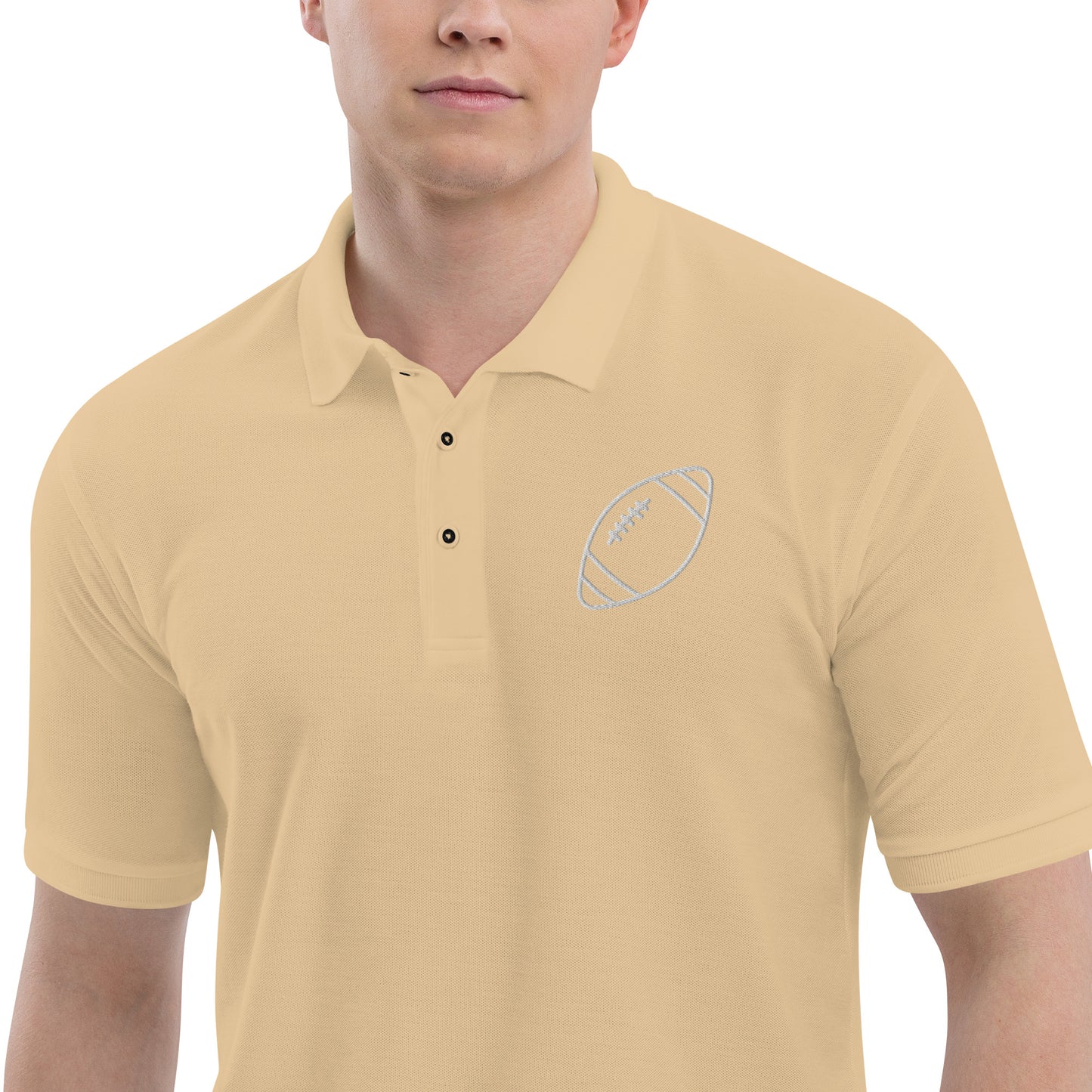men with stone polo with football