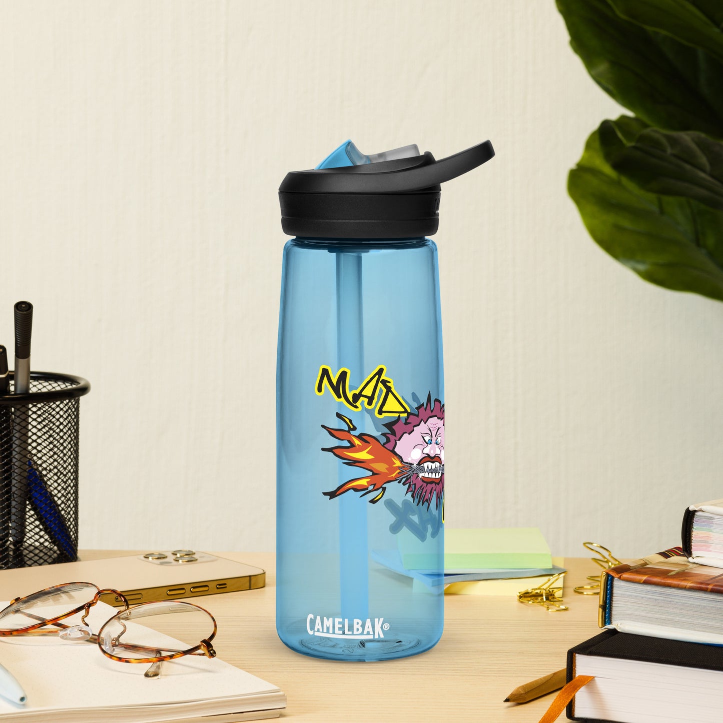 Blue sports water bottle with logo MAD MAX
