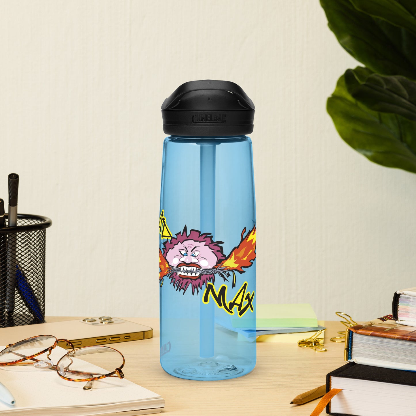 Blue sports water bottle with logo MAD MAX
