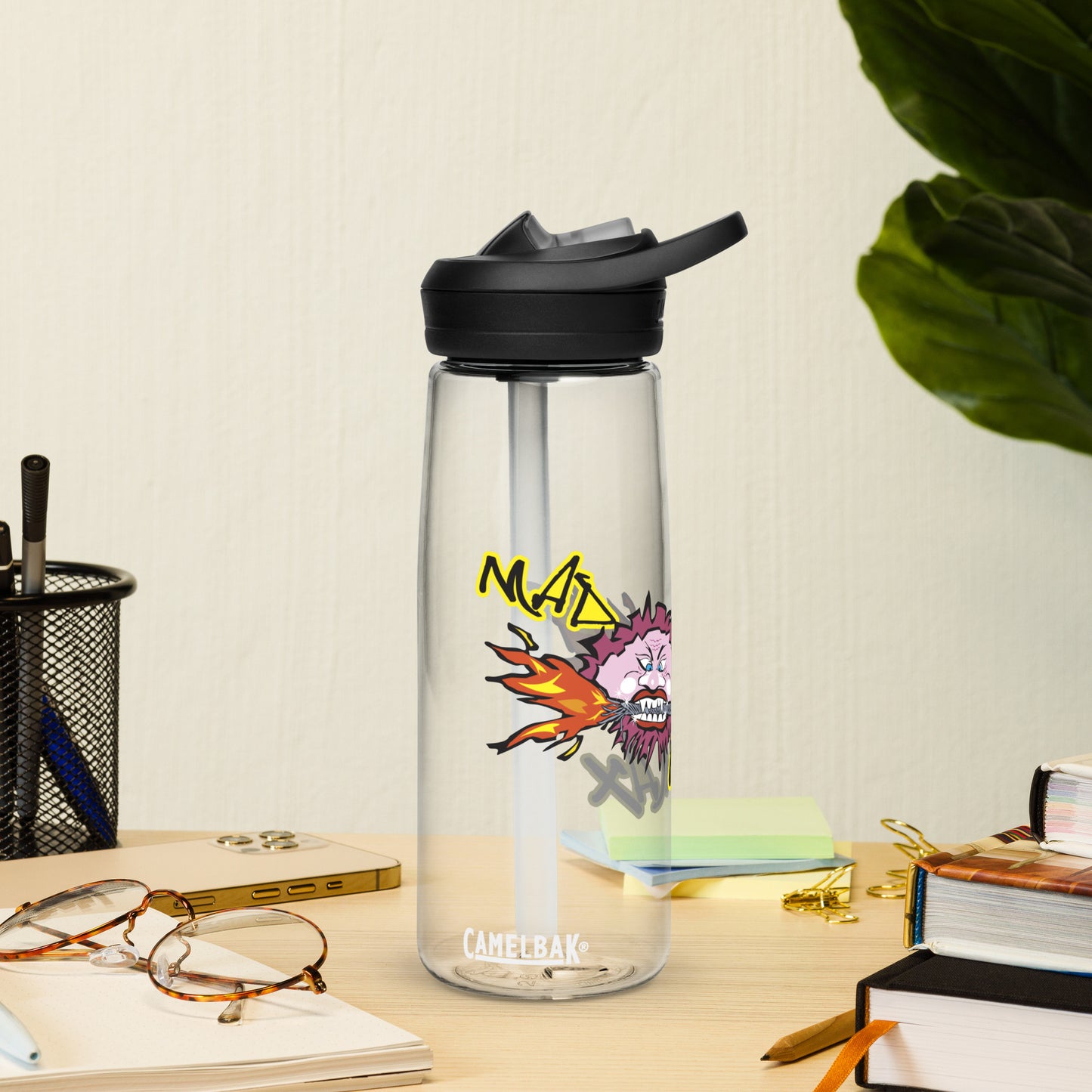 White sports water bottle with logo MAD MAX