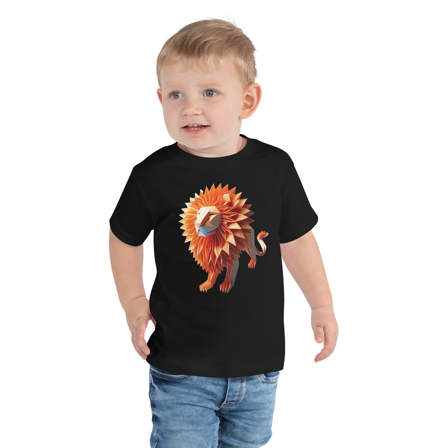 Kids with black T-shirt with print of a lion