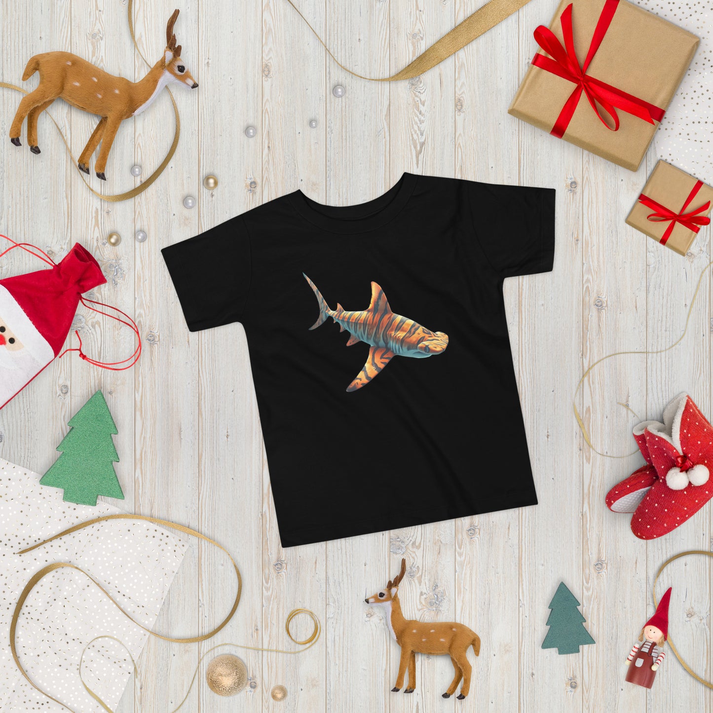 Black t-shirt for toddler with a print of a hammerhead shark