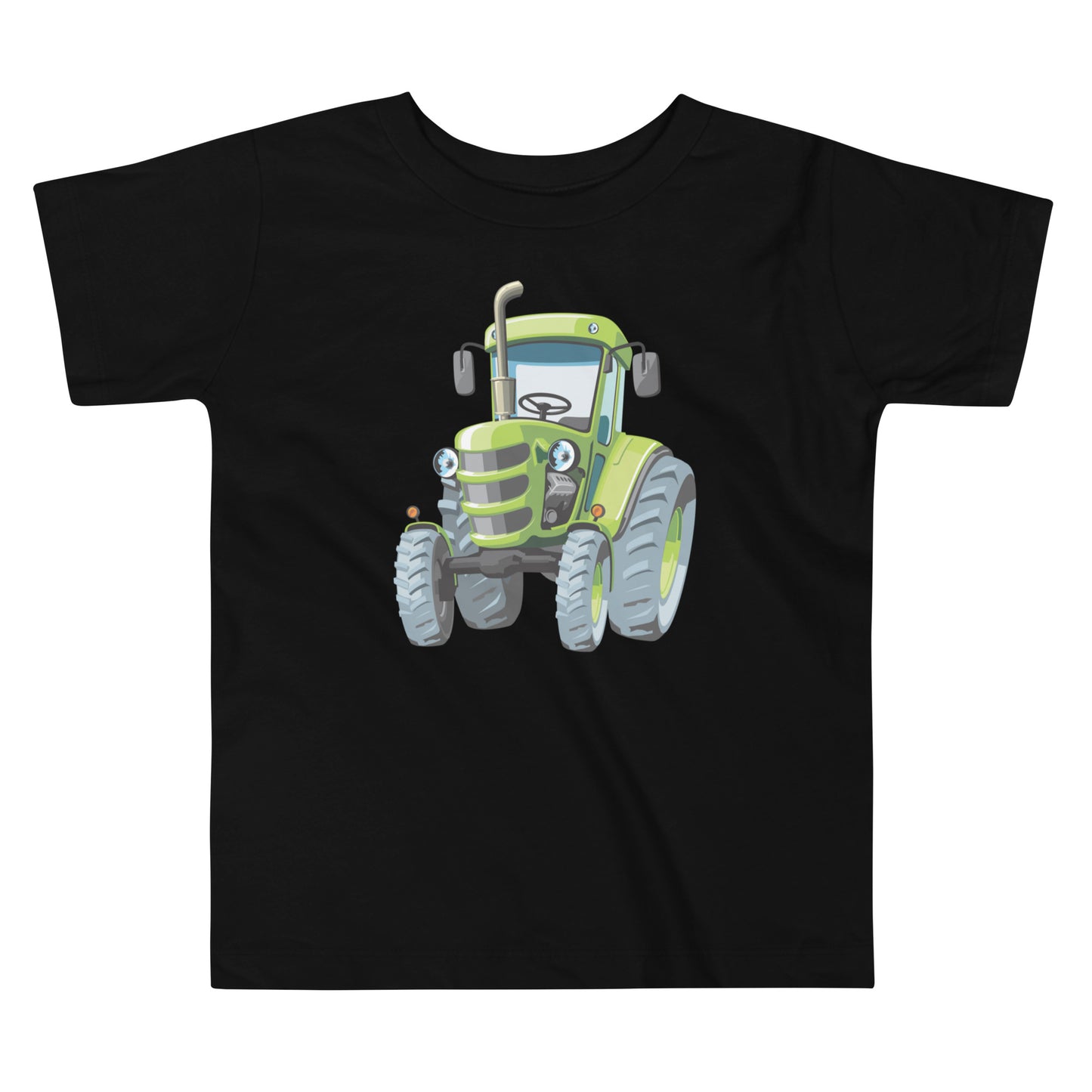 Black toddler T-shirt with a print of a green tractor