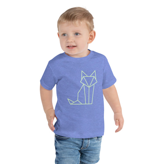 Toddler with a columbia blue T-shirt with short sleeve with a print of a fox in green