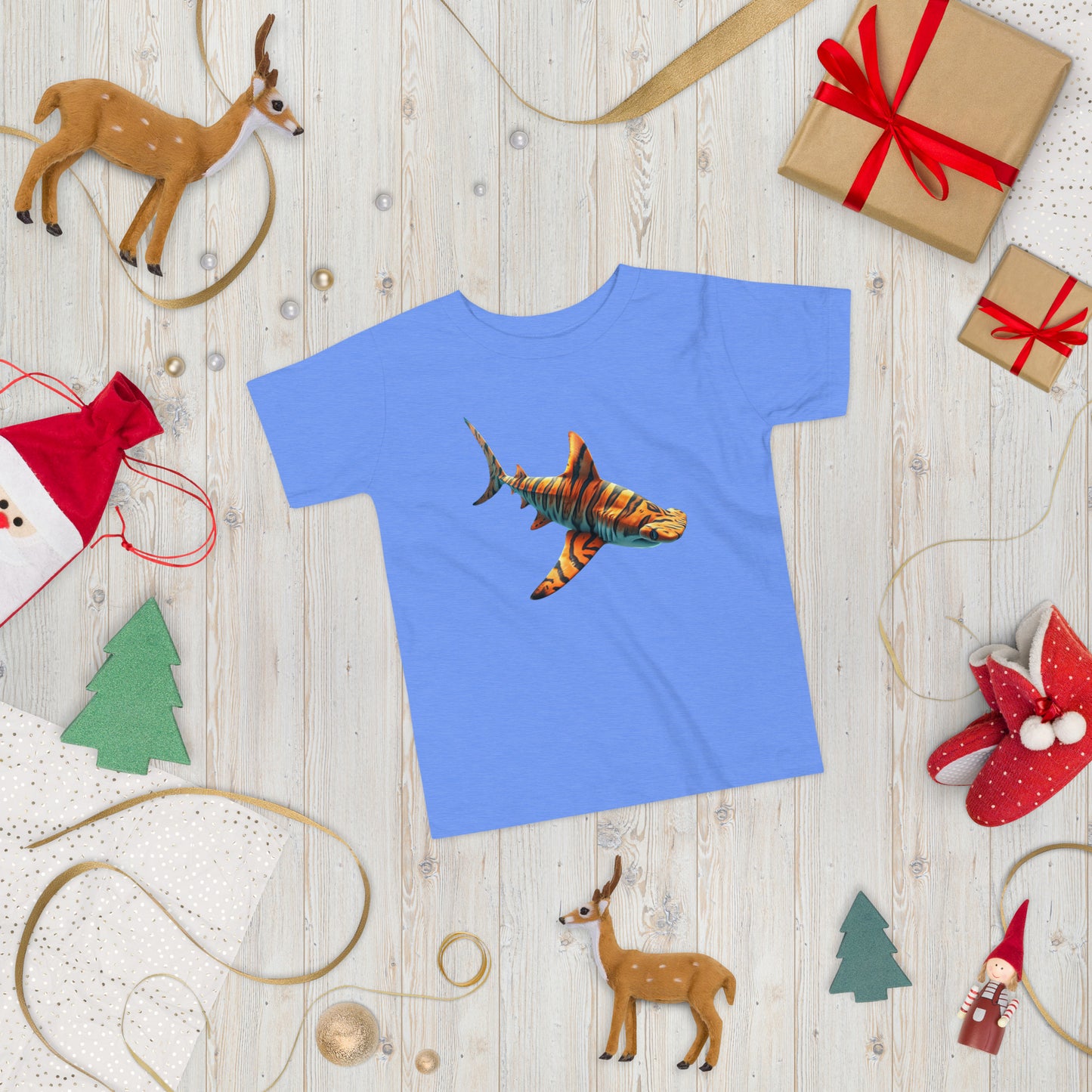 columbia blue t-shirt for toddler with a print of a hammerhead shark