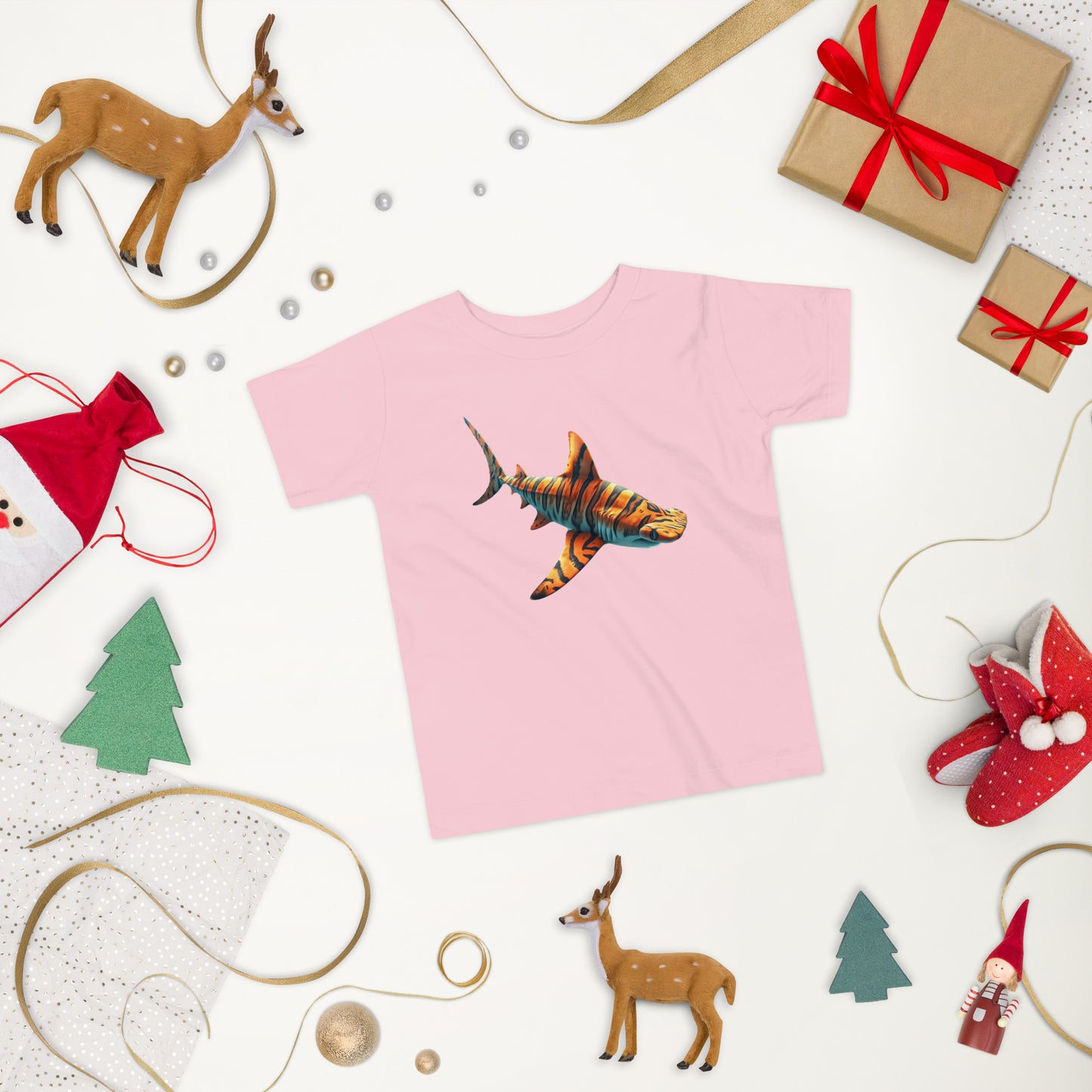 Pink t-shirt for toddler with a print of a hammerhead shark
