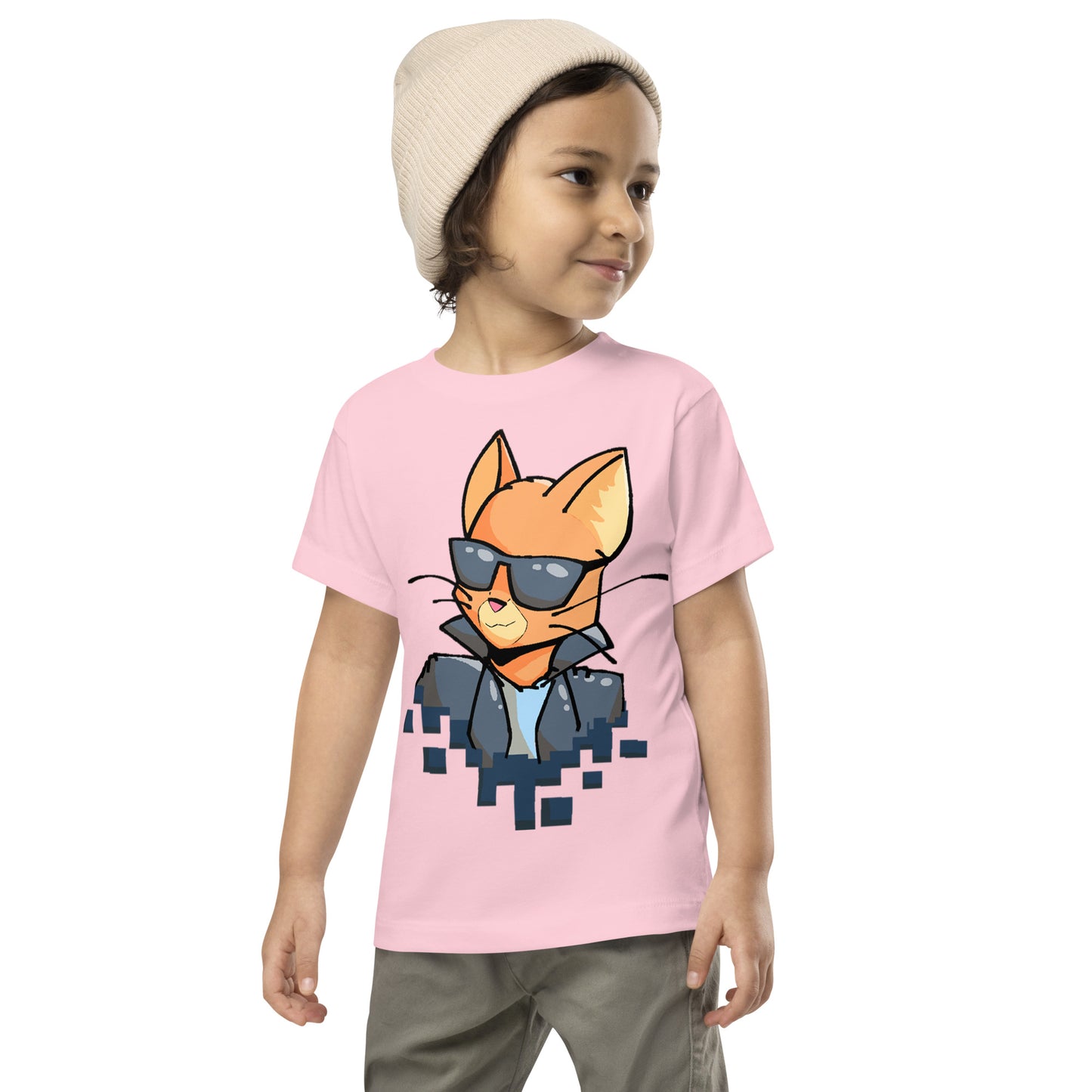 Toddler staple tee in pink with cool cat