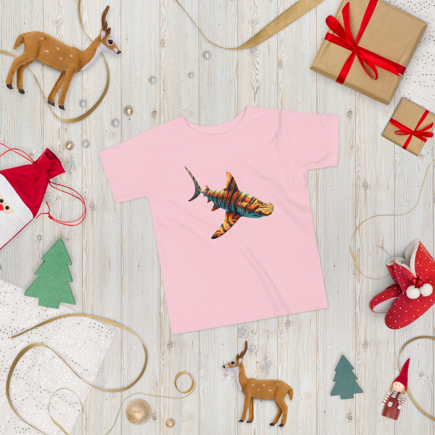 Pink t-shirt for toddler with a print of a hammerhead shark