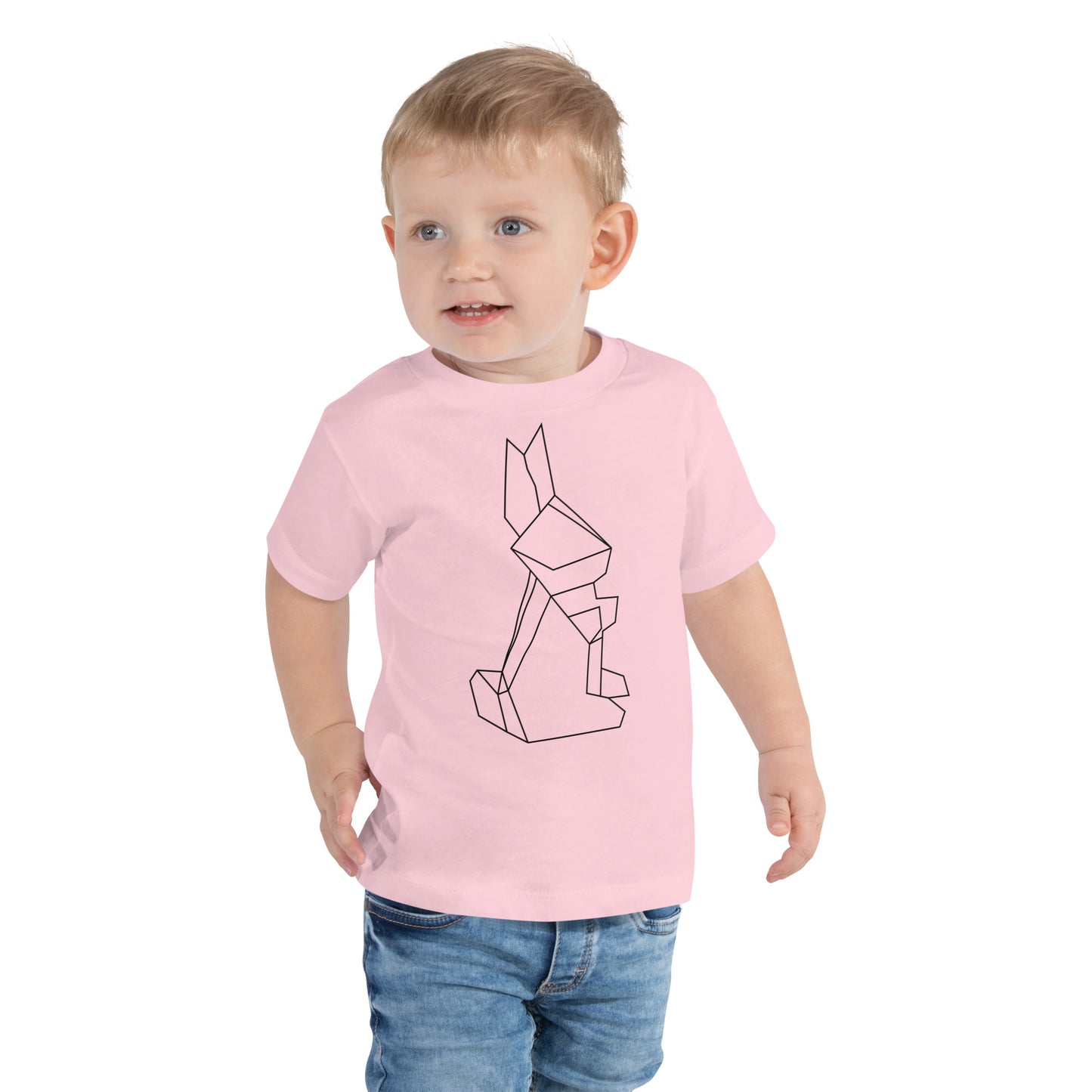 Toddler with pink T-shirt with a origami rabbit