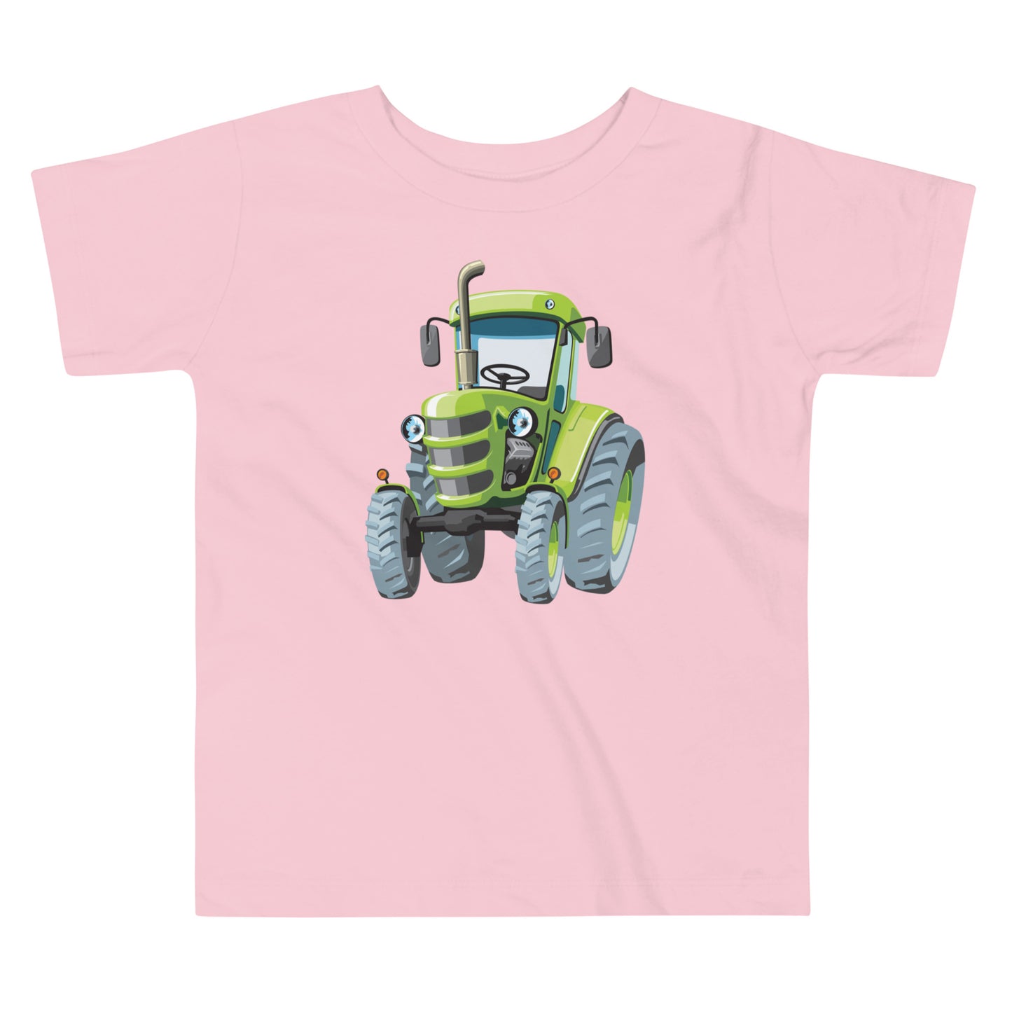 Pink toddler T-shirt with a print of a green tractor