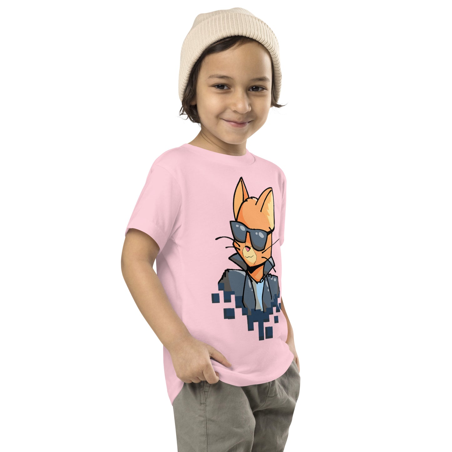 Toddler staple tee in pink with cool cat