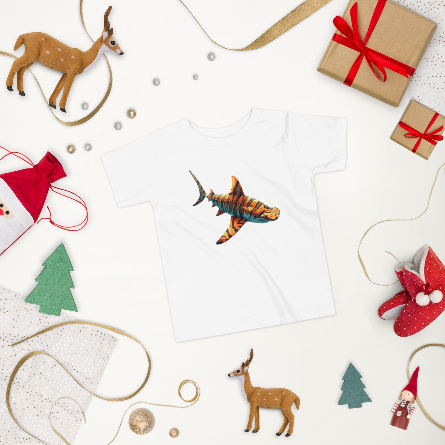 White t-shirt for toddler with a print of a hammerhead shark