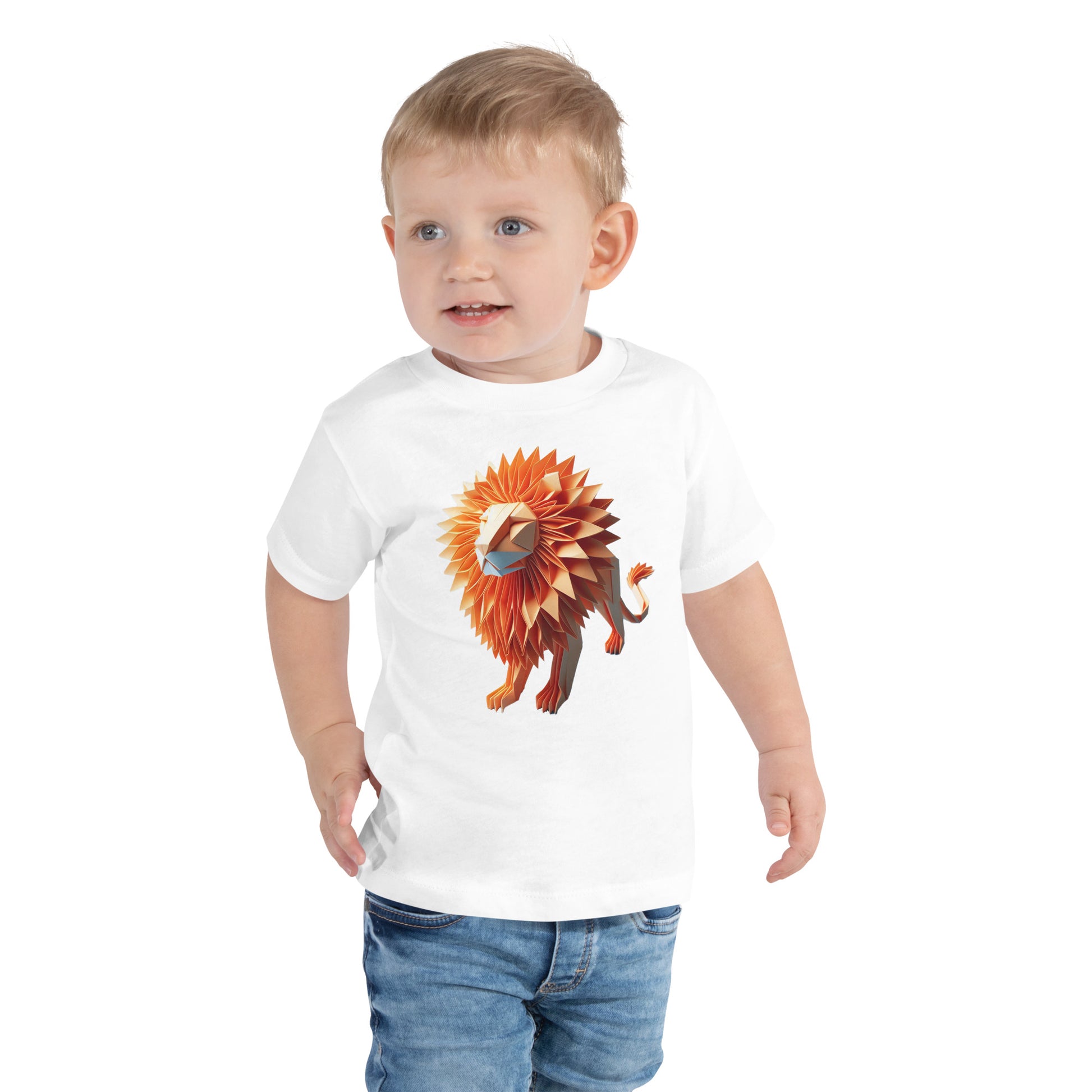 Kids with white T-shirt with print of a lion