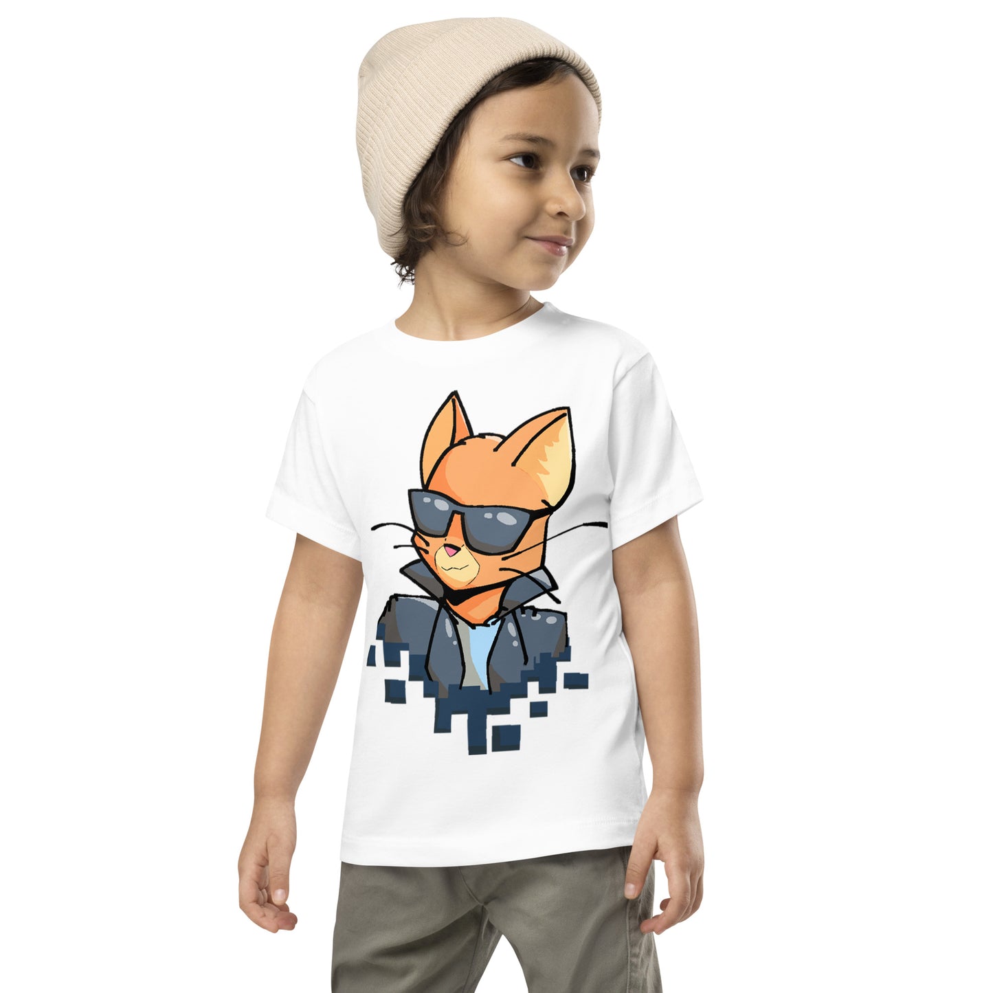 Toddler staple tee in white with cool cat