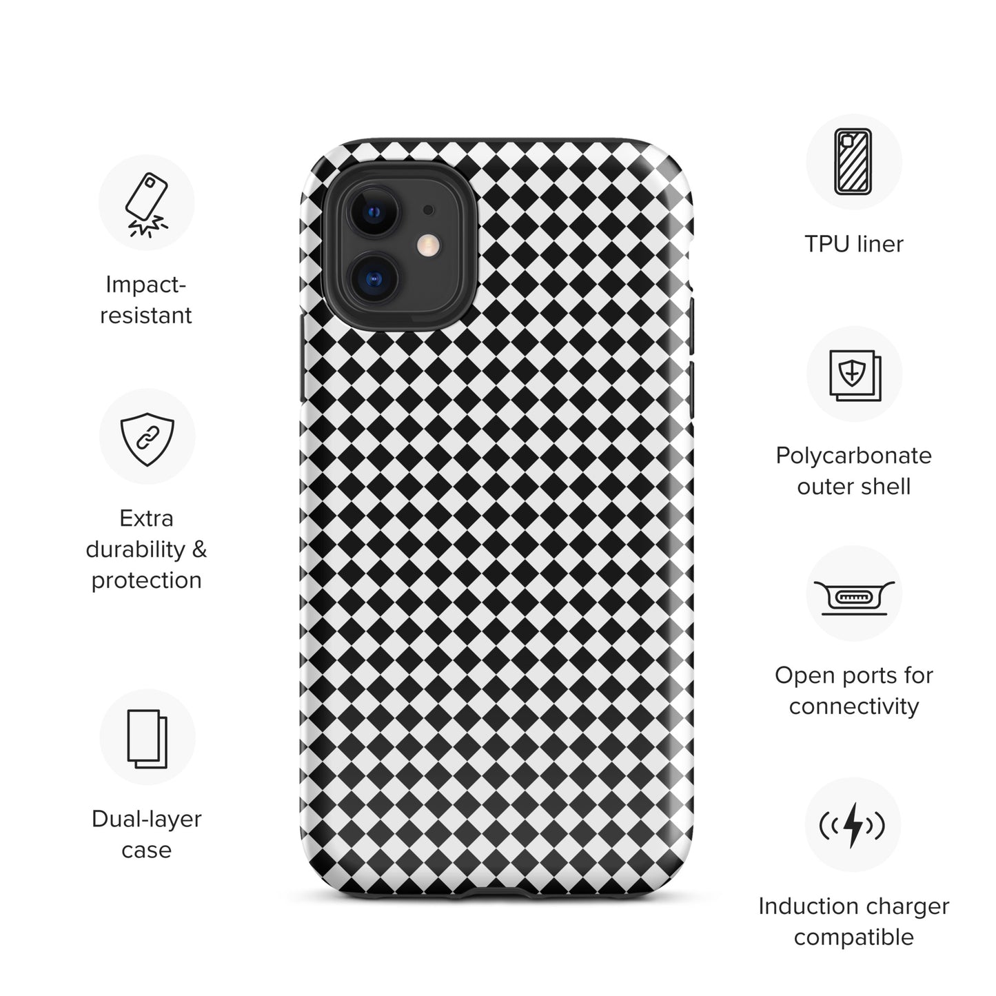Tough case for Iphone with a print of a chessboard