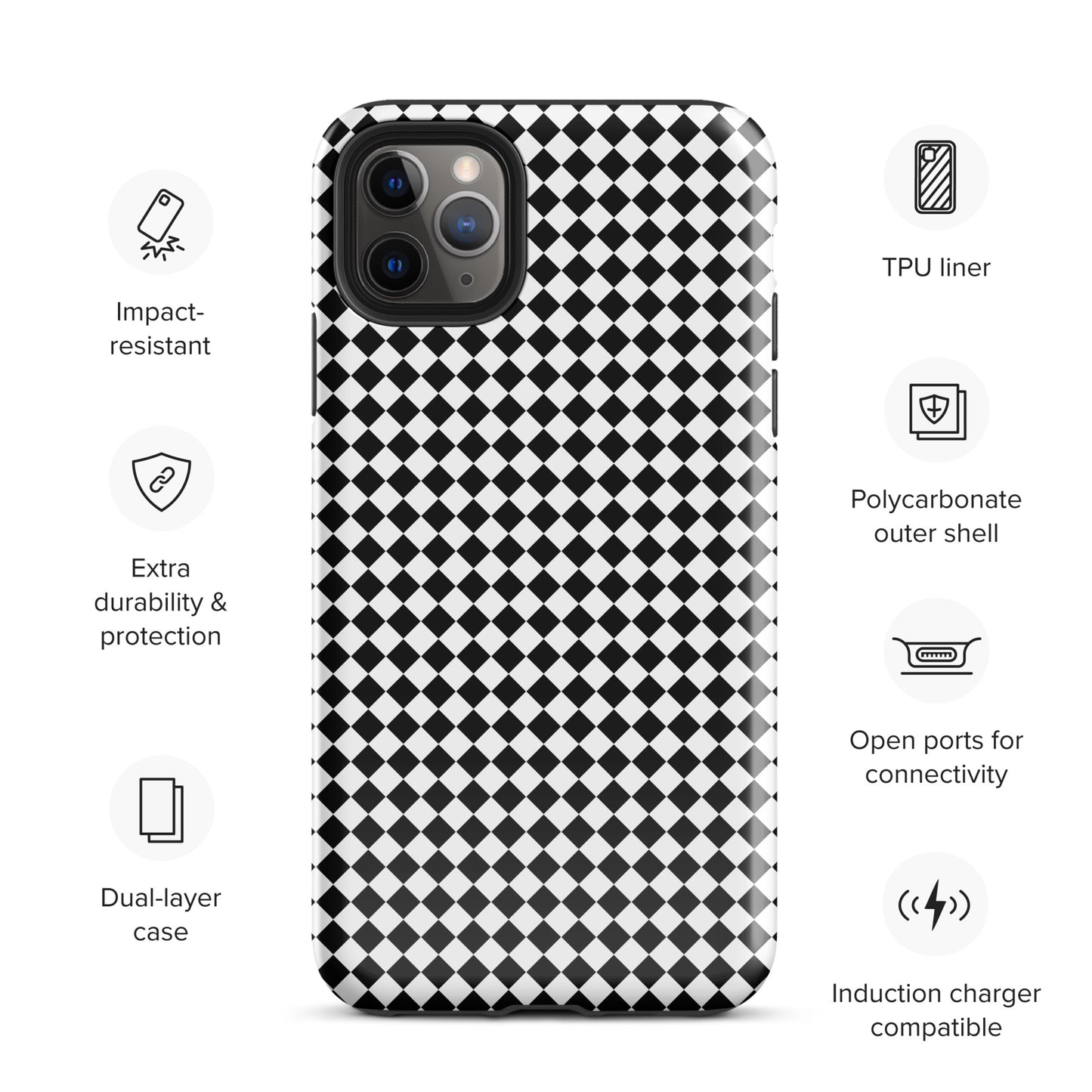 Tough case for Iphone with a print of a chessboard
