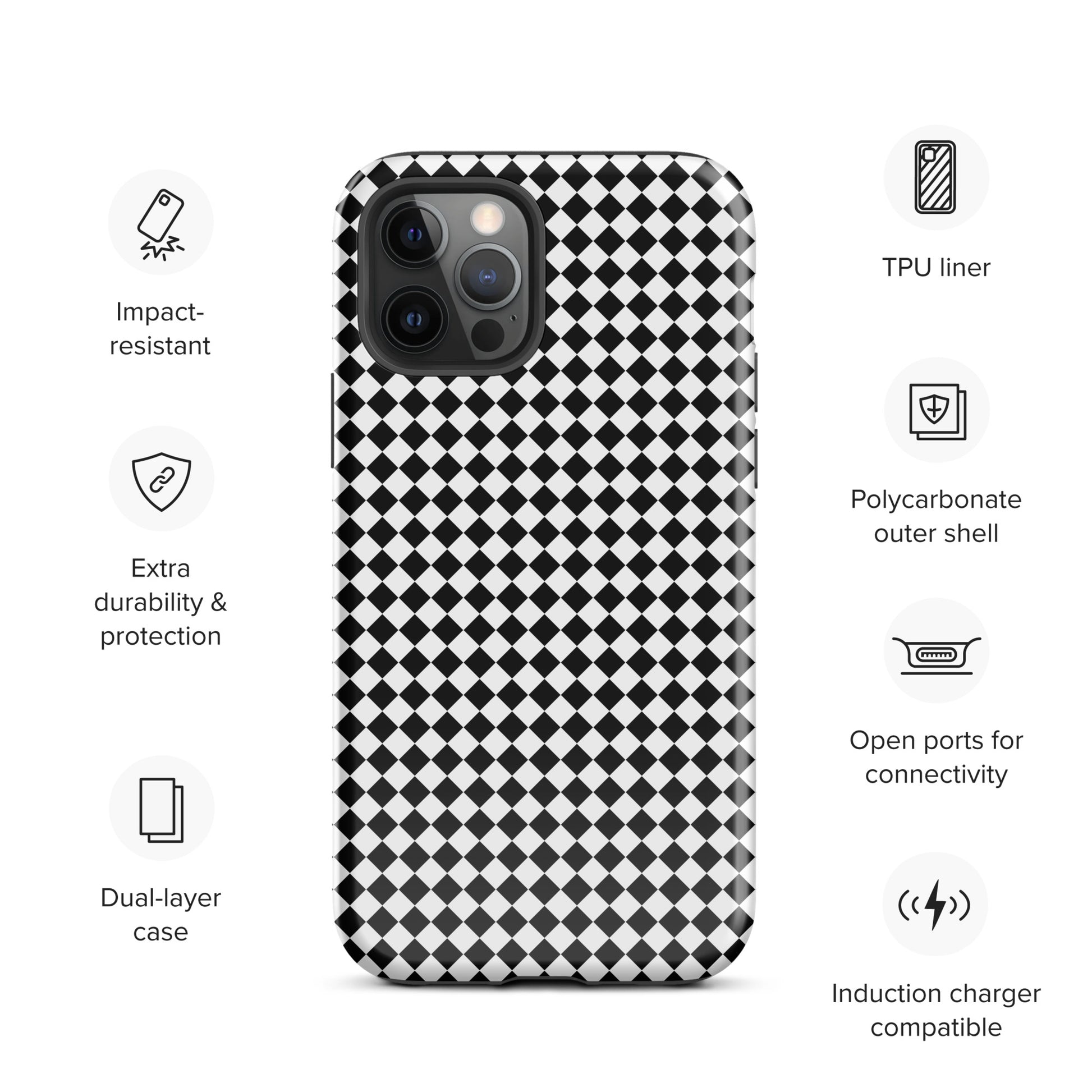 Tough case for Iphone with a print of a chessboard