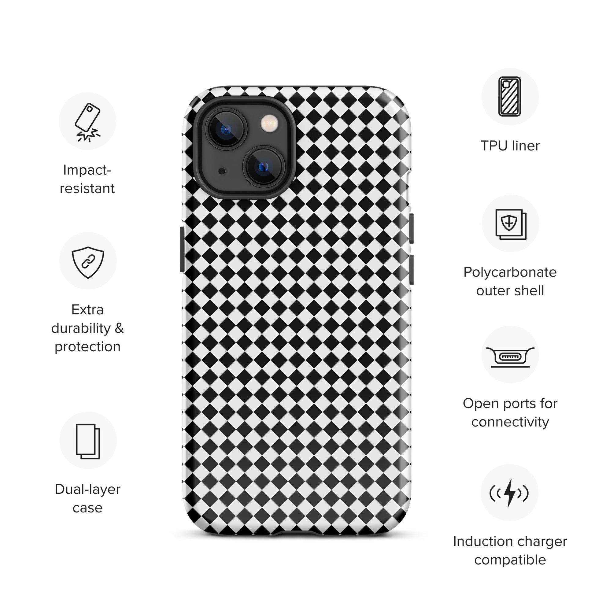 Tough case for Iphone with a print of a chessboard