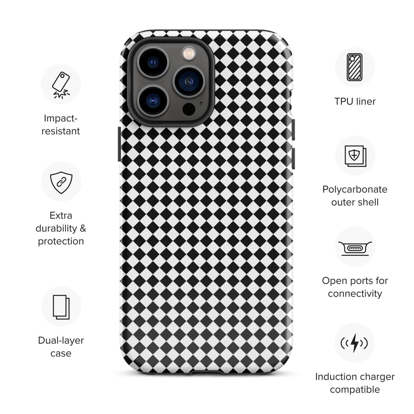 Tough case for Iphone with a print of a chessboard