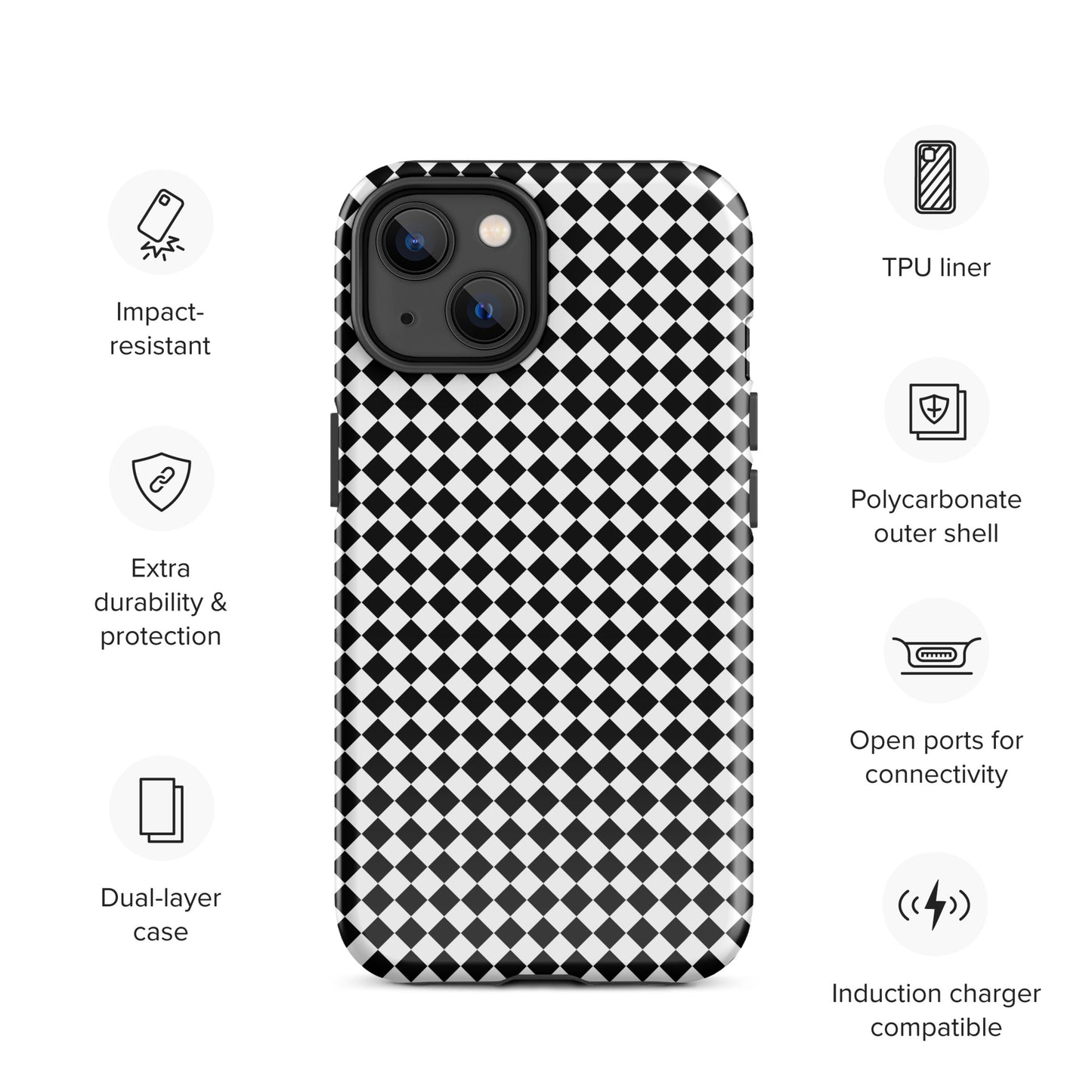 Tough case for Iphone with a print of a chessboard