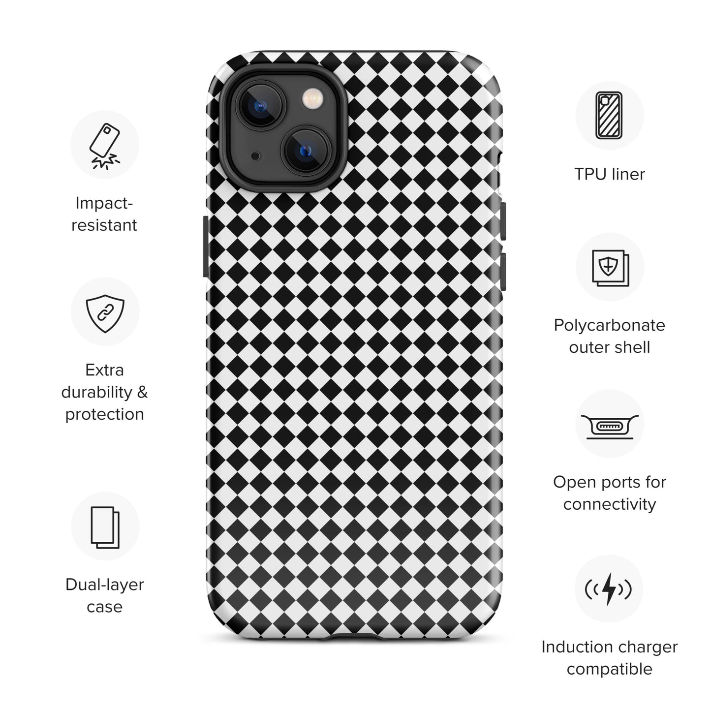 Tough case for Iphone with a print of a chessboard