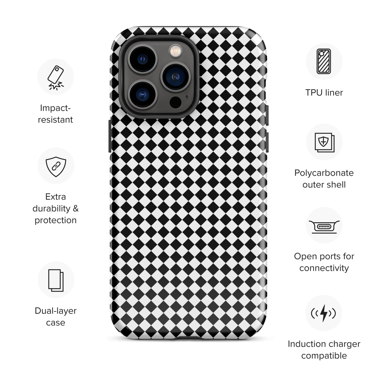 Tough case for Iphone with a print of a chessboard