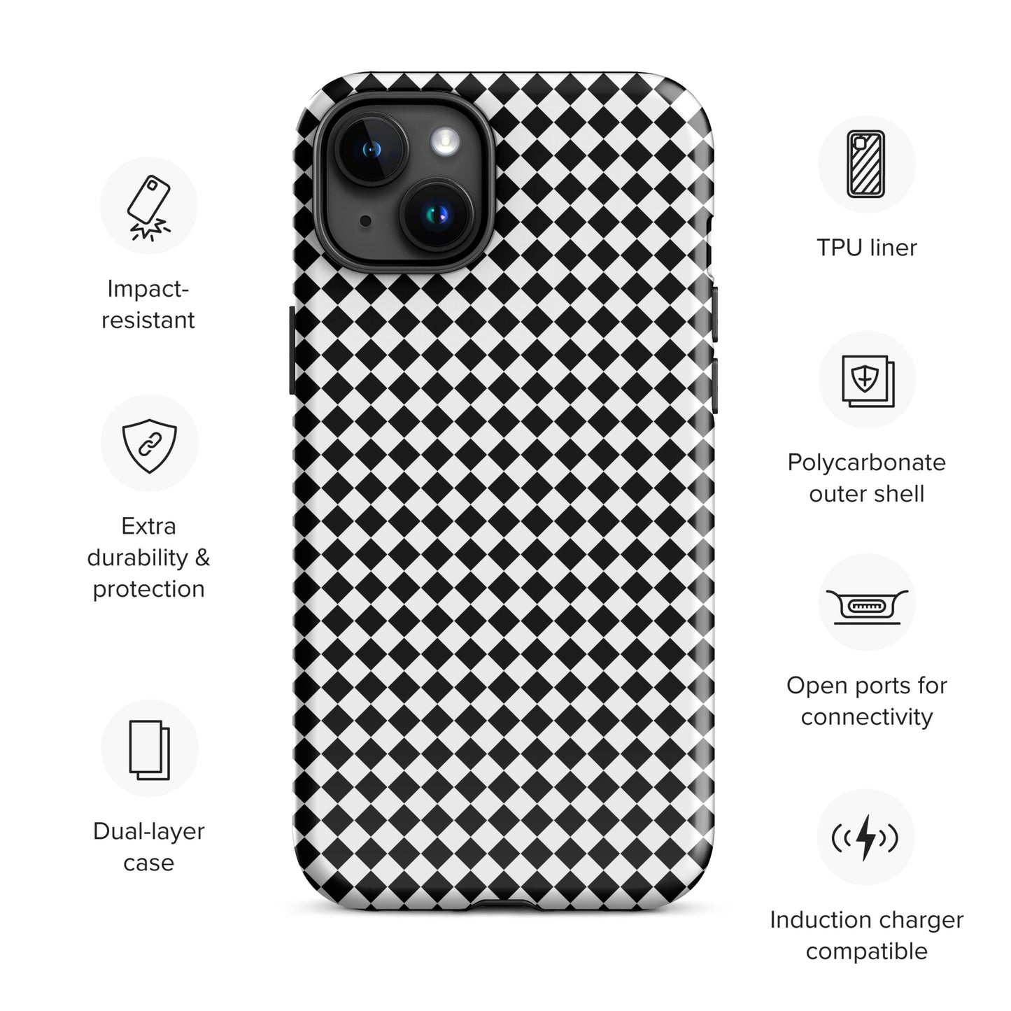 Tough case for Iphone with a print of a chessboard