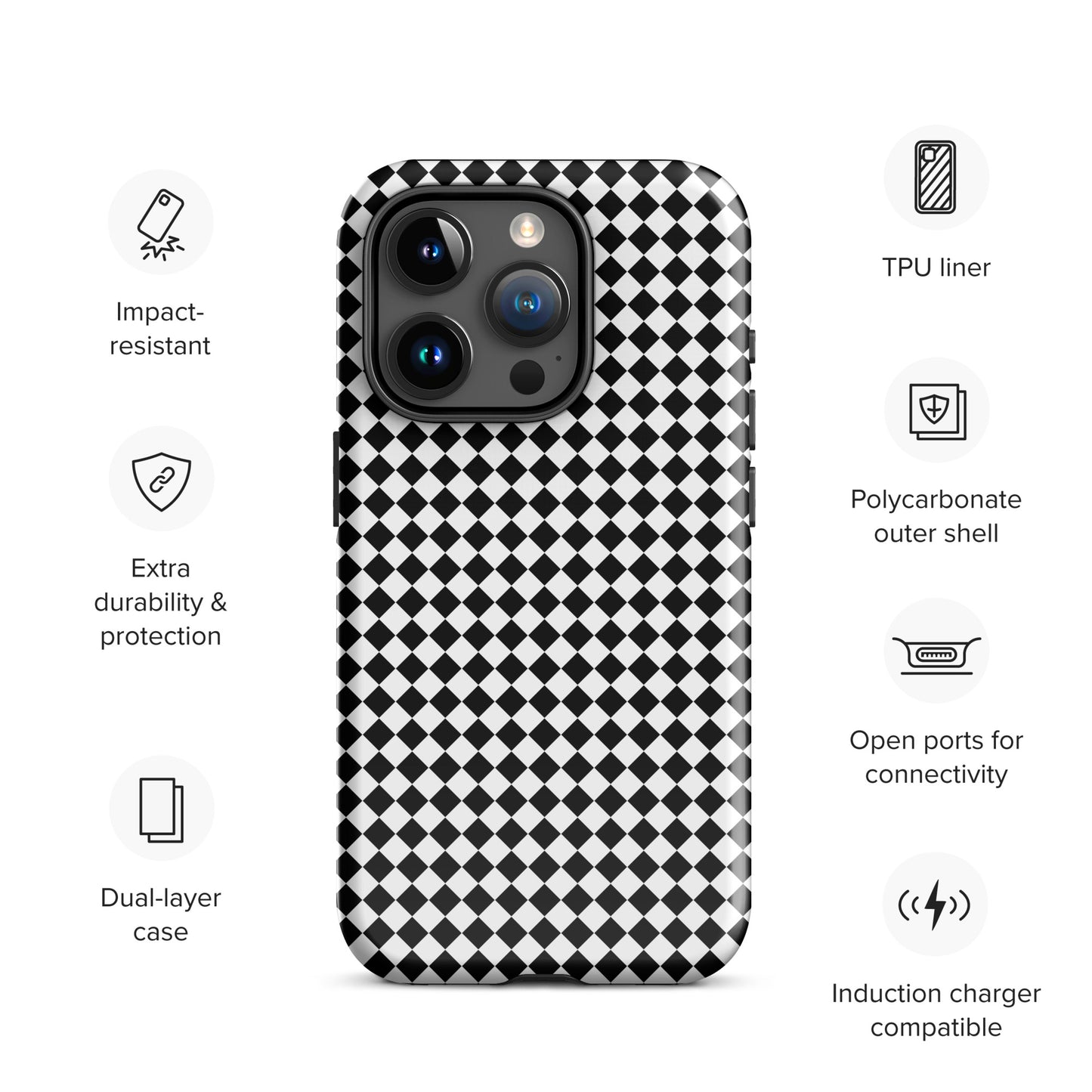 Tough case for Iphone with a print of a chessboard