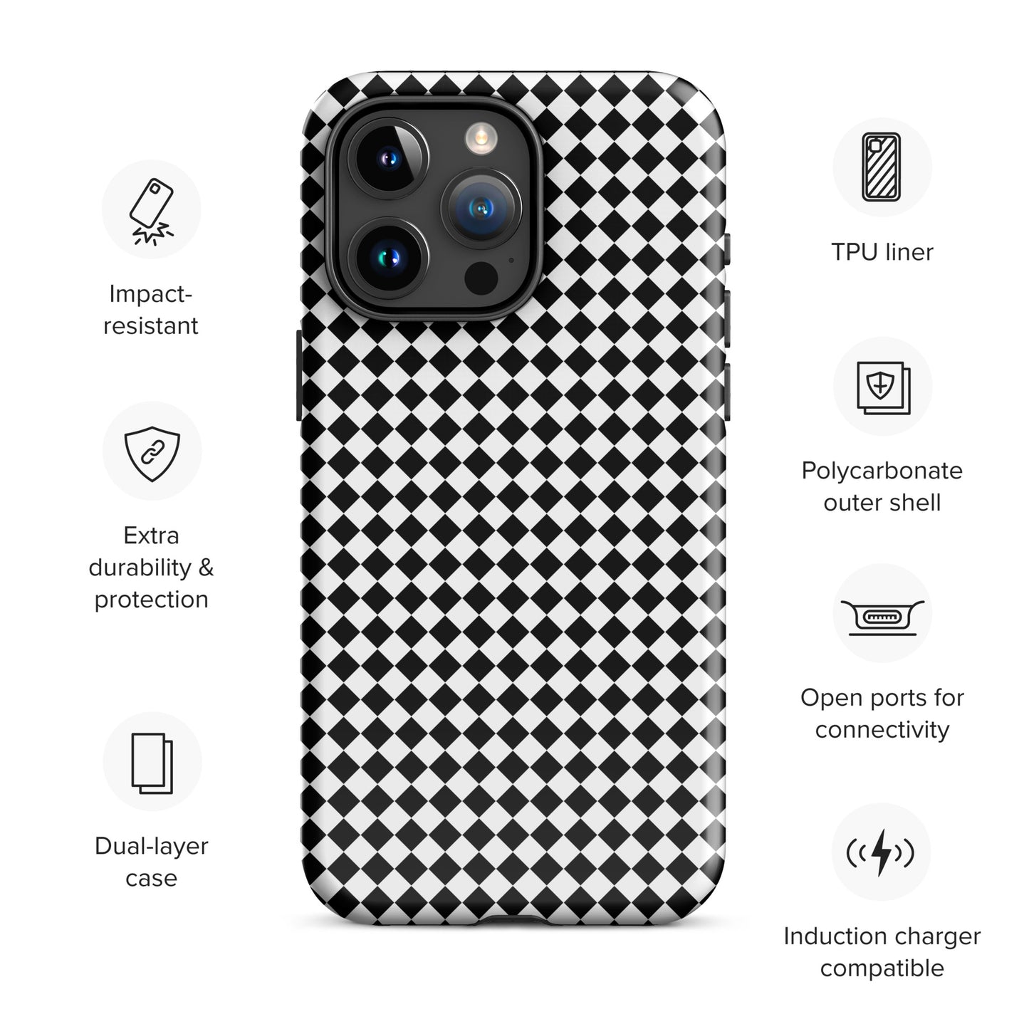 Tough case for Iphone with a print of a chessboard