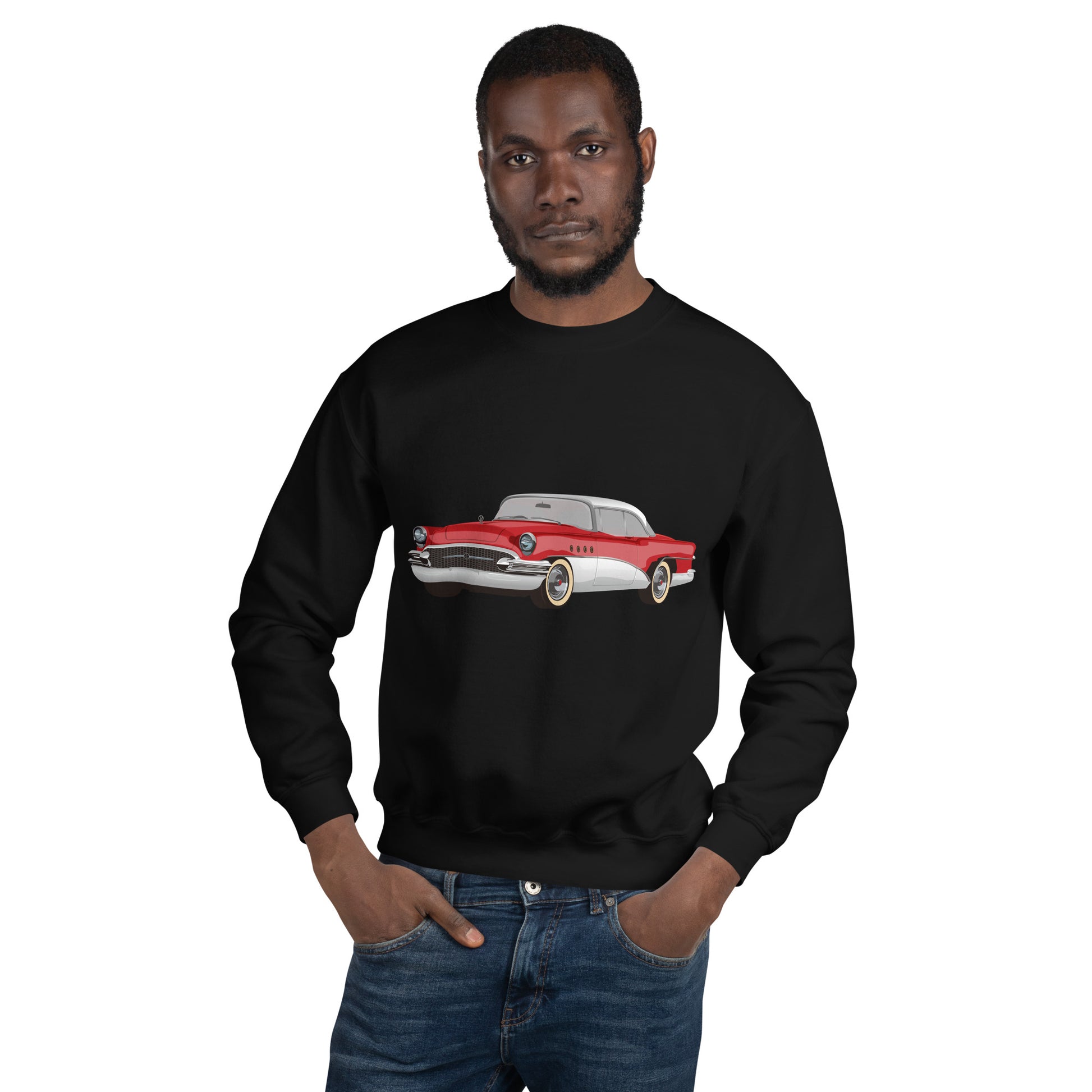 Man with black sweatshirt with red chevrolet