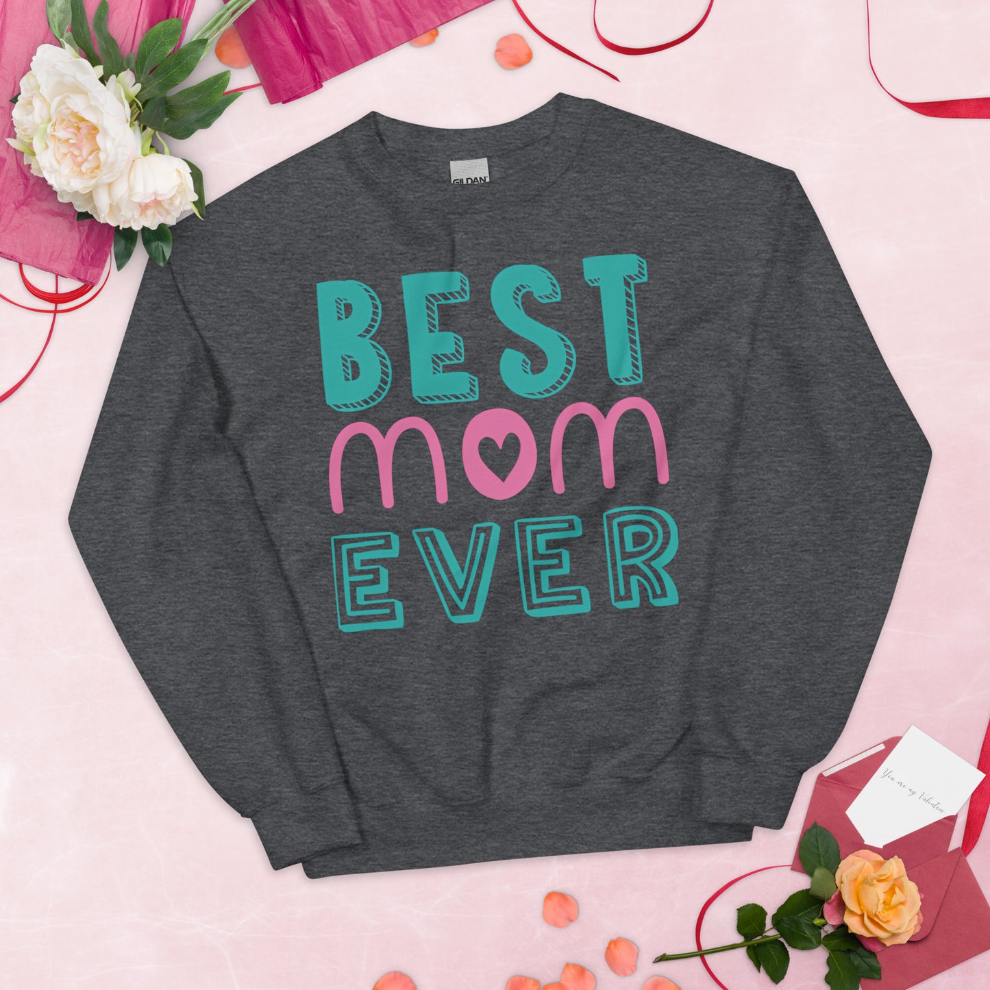 grey sweatshirt with text best MOM ever 