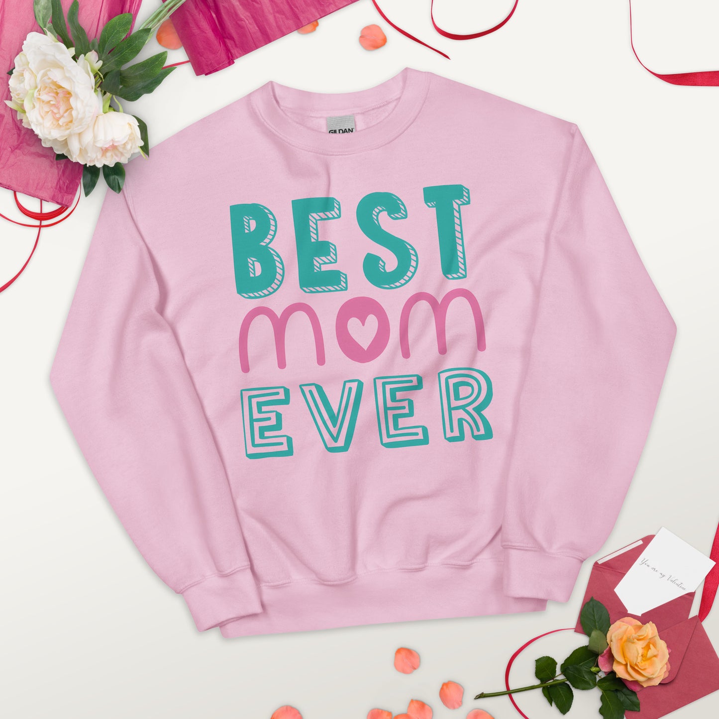 pink sweatshirt with text best MOM ever