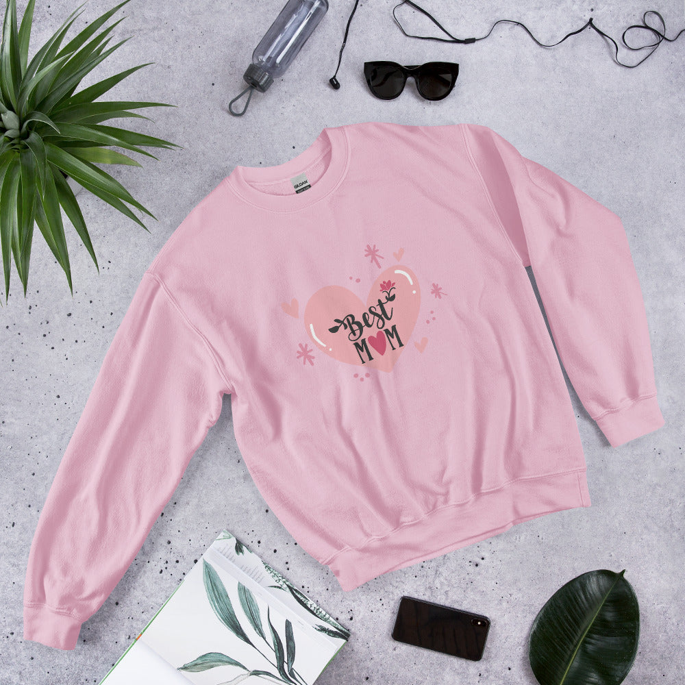 pink sweatshirt with hart and text best MOM