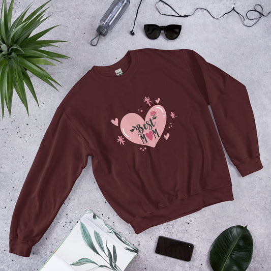 maroon sweatshirt with hart and text best MOM