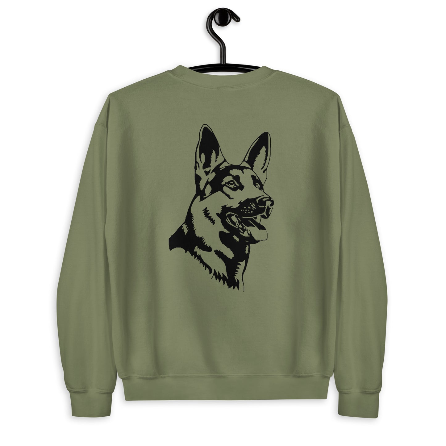 Military green sweatshirt with German shepherd