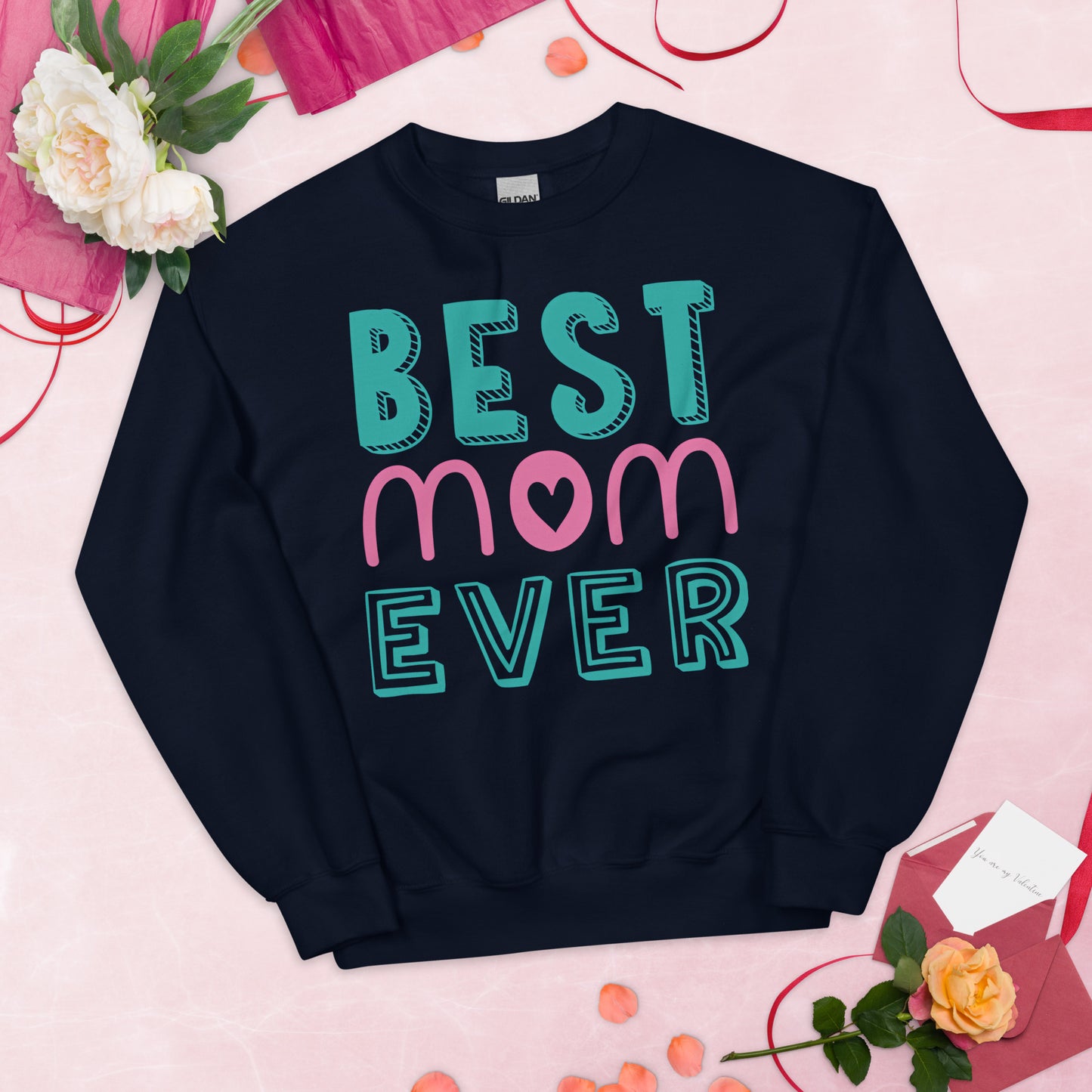 navy sweatshirt with text best MOM ever 