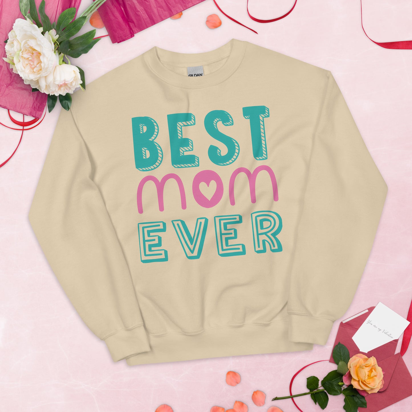 sand sweatshirt with text best MOM ever