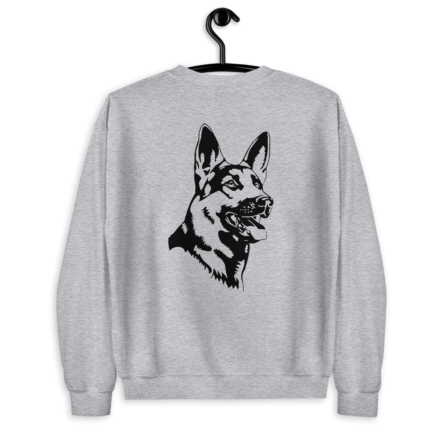 grey sweatshirt with German shepherd