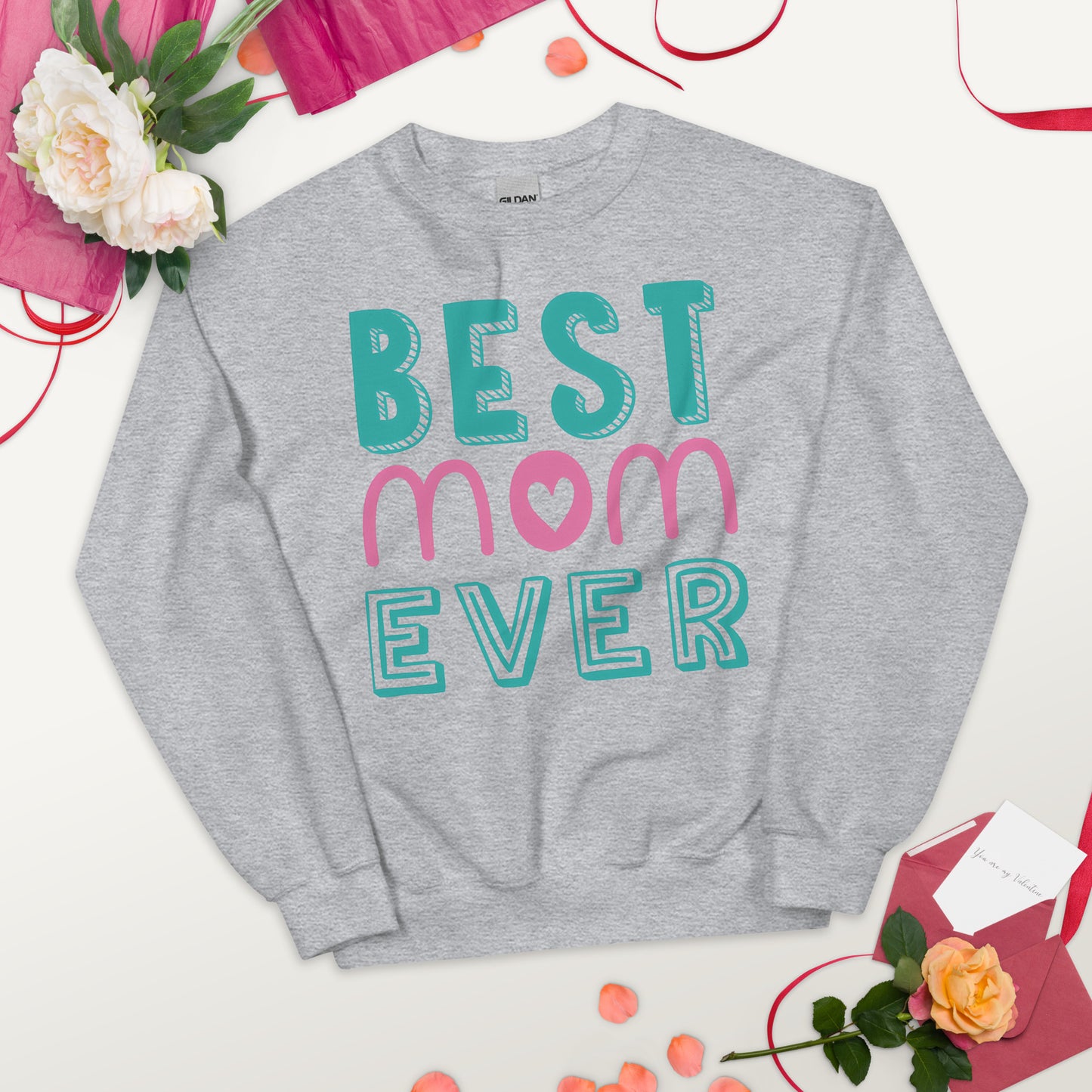 grey sweatshirt with text best MOM ever 