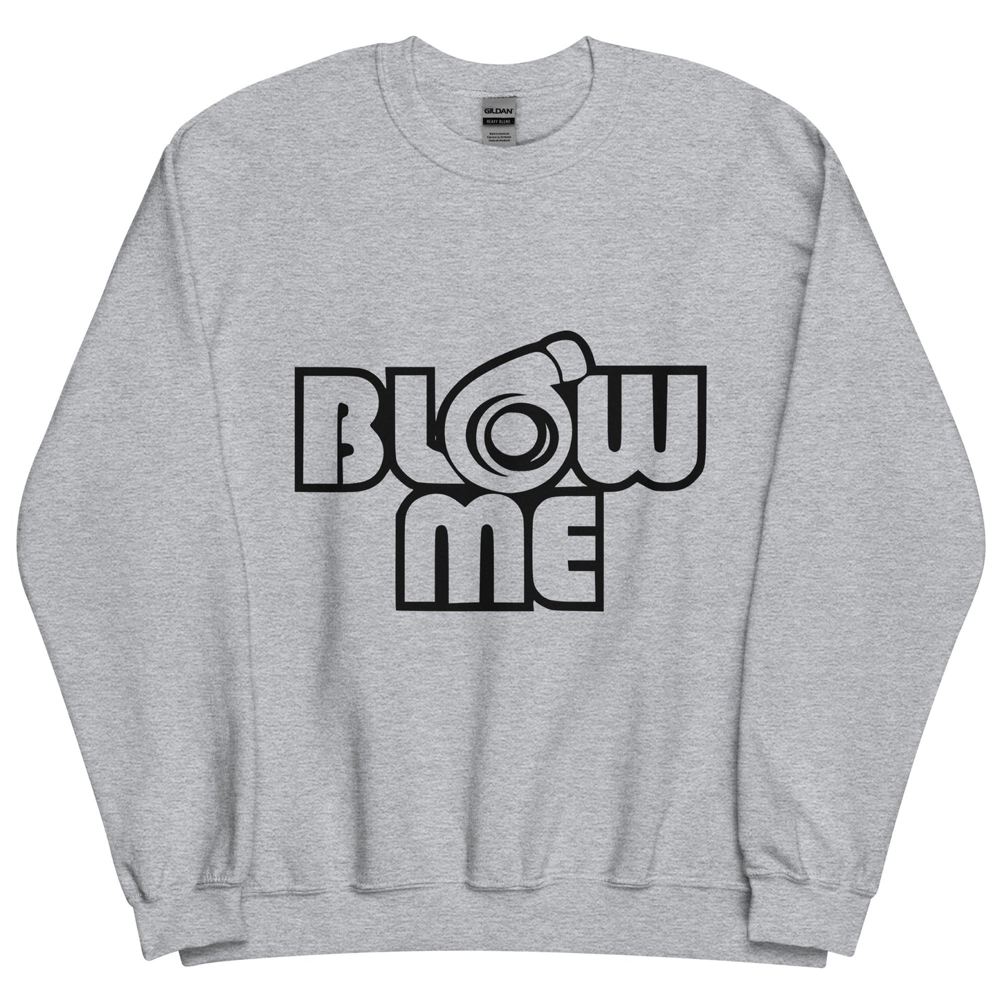 Sport grey sweatshirt for men and women with the text Blow me, turbo compressor