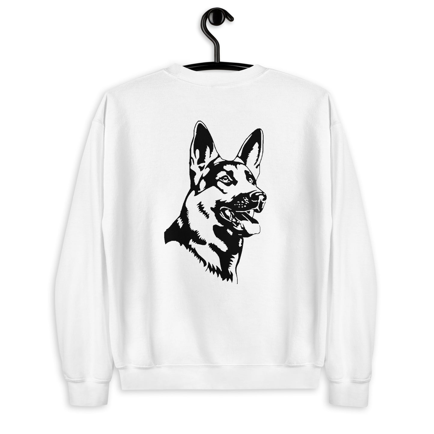 white sweatshirt with German shepherd
