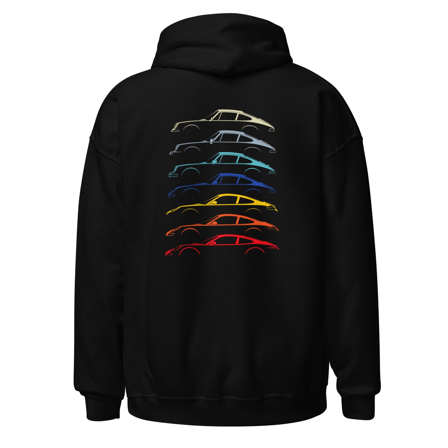 Black hoodie with car silouttes on the back