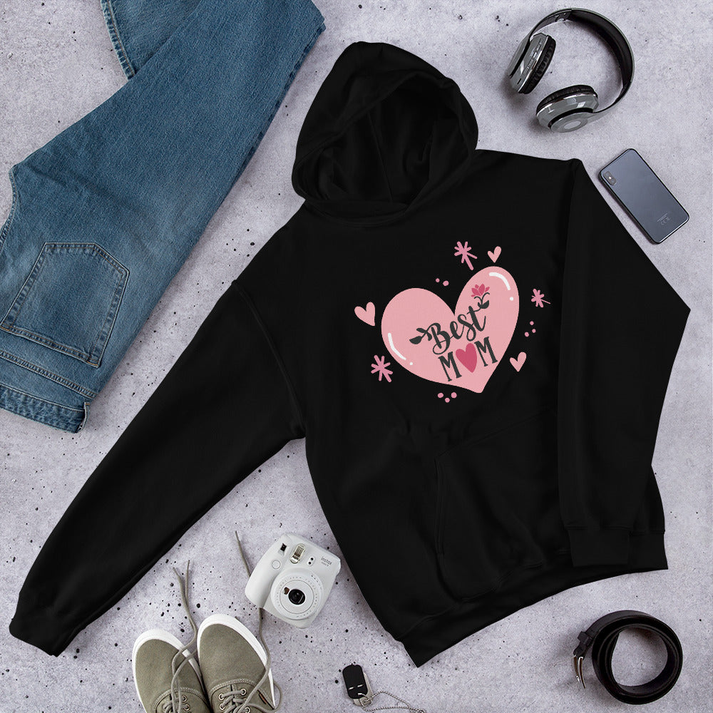 black hoodie with hart and text best MOM