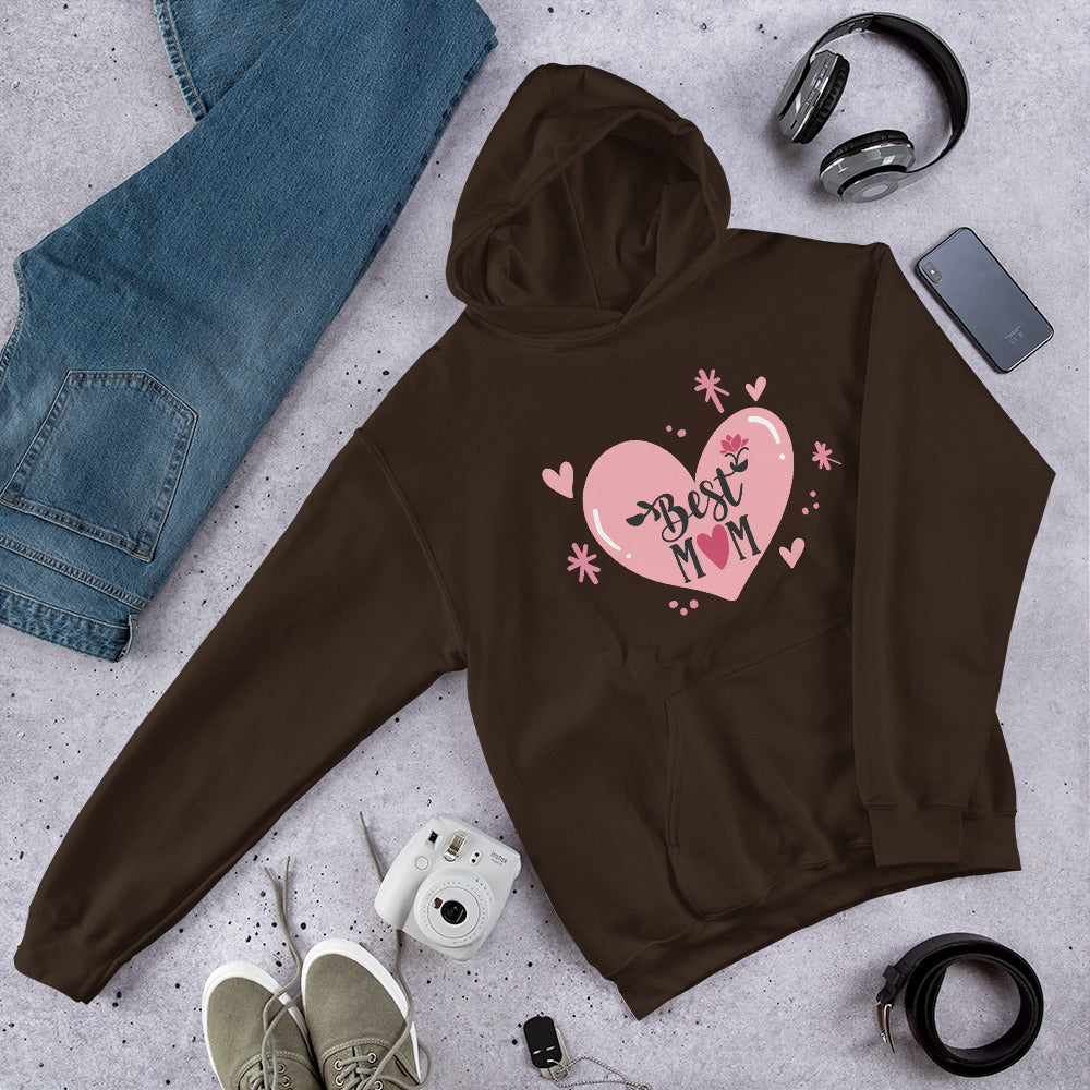 dark chocolate hoodie with hart and text best MOM