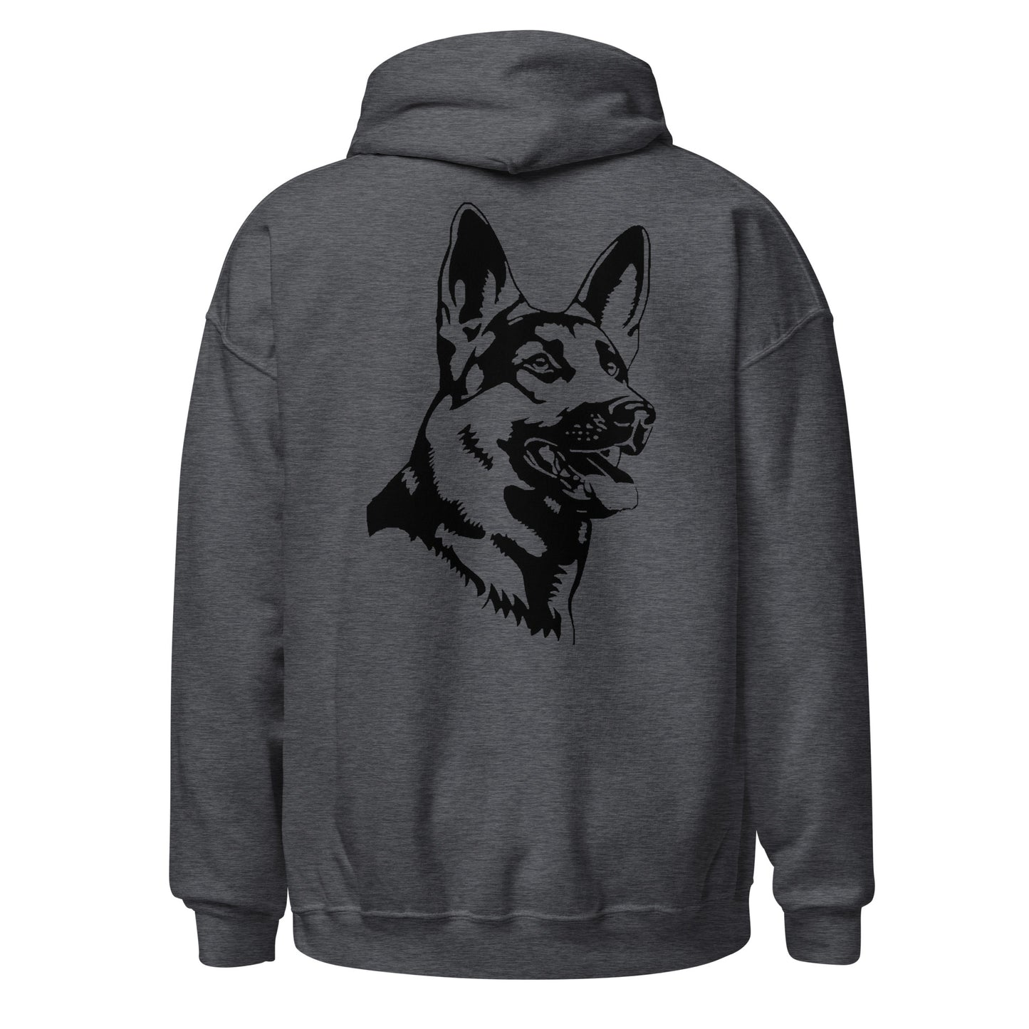 dark grey hoodie with German shepherd