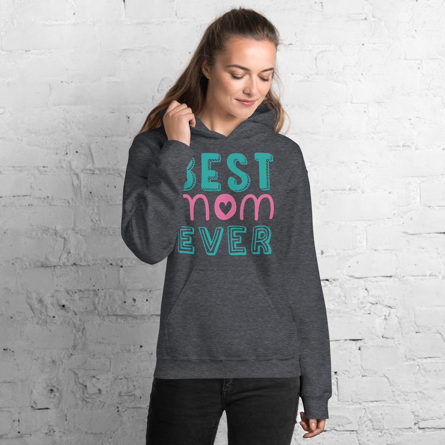 Women with grey hoodie with text best MOM Ever
