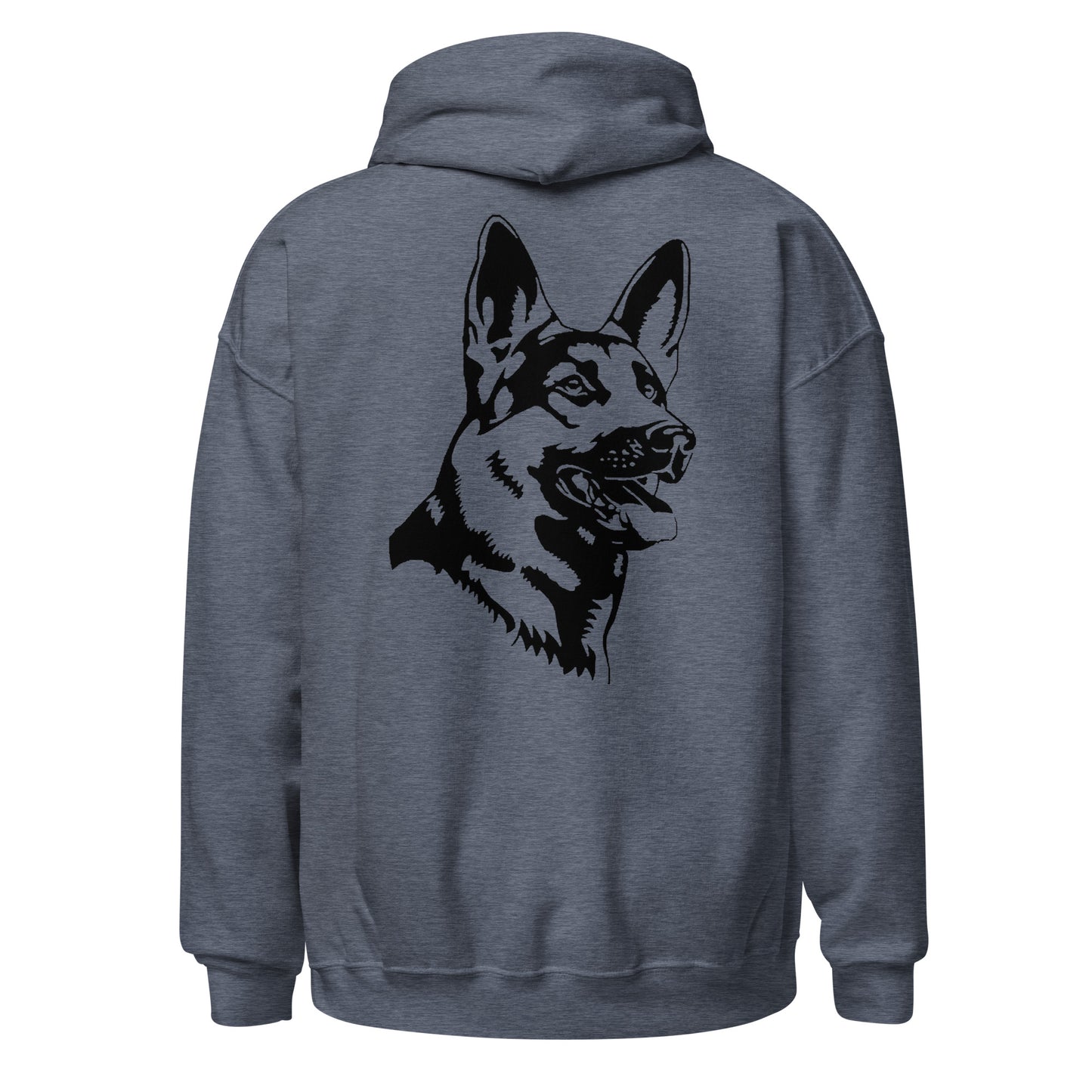 grey hoodie with German shepherd