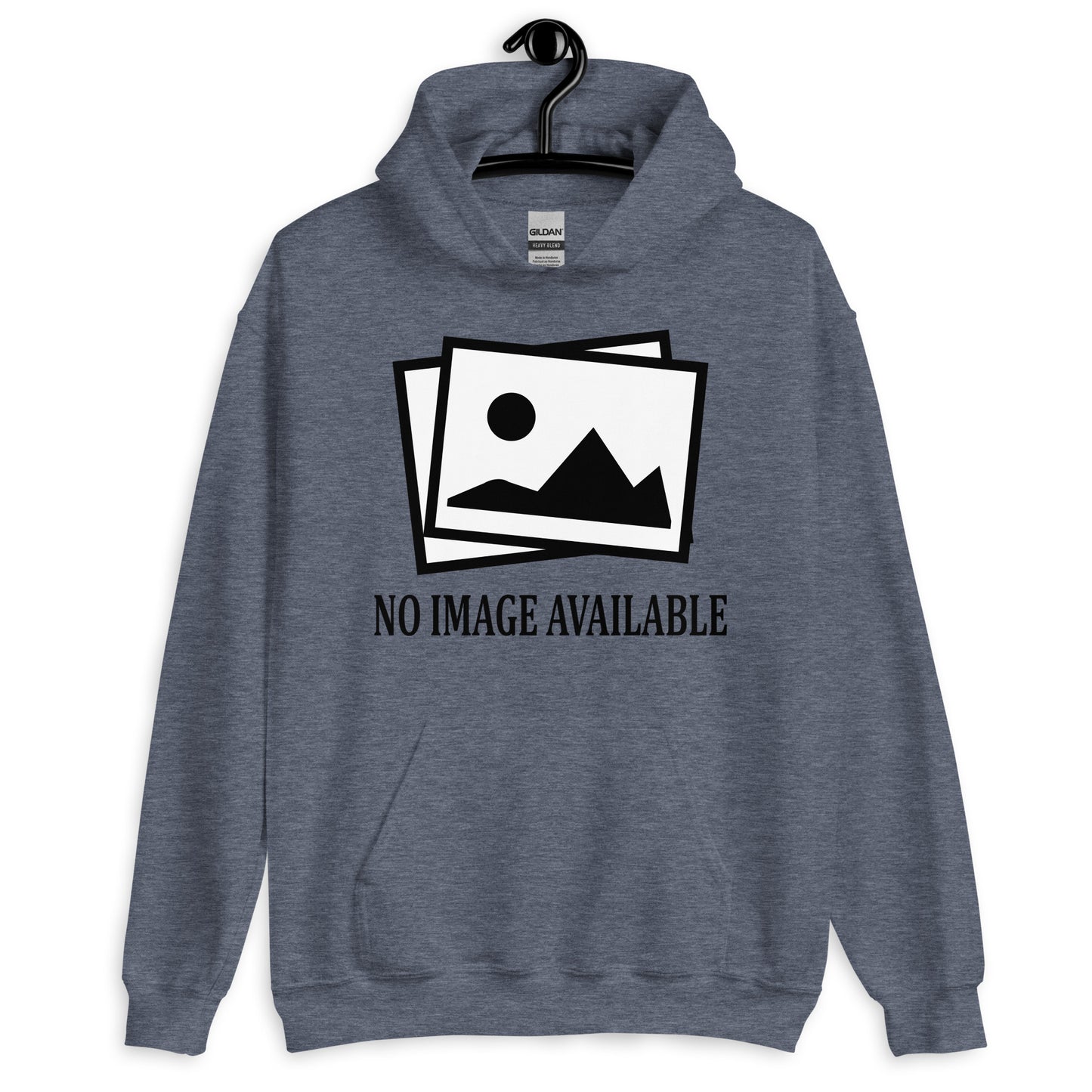 dark navy blue hoodie with image and text "no image available"